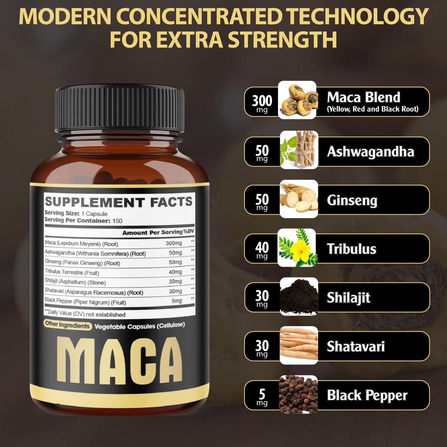 7in1 Premium Maca Root Capsules - with Ashwagandha, Ginseng, Tribulus, Shilajit, Shatavari & Black Pepper - Natural Energy, Performance & Mood Support - 150 Counts for 5 Months - Medaid International