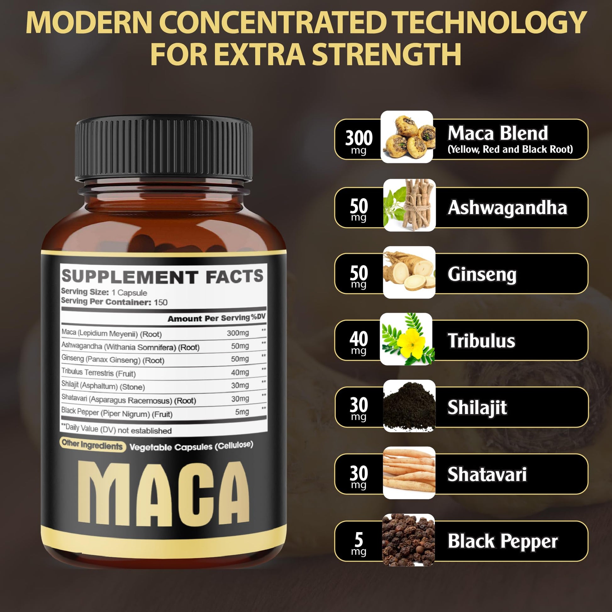 7in1 Premium Maca Root Capsules - with Ashwagandha, Ginseng, Tribulus, Shilajit, Shatavari & Black Pepper - Natural Energy, Performance & Mood Support - 150 Counts for 5 Months - Medaid International