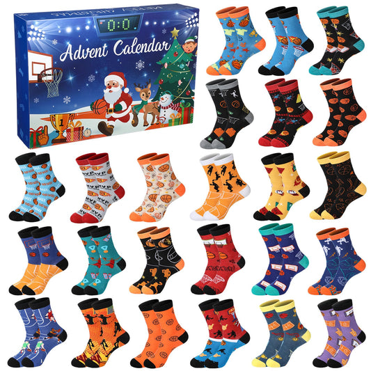 JenPen 24 Pairs 2025 Christmas Socks Advent Calendar for Men Women 24 Days Countdown Calendar Gifts Funny Basketball Gifts 2025 Festive Holiday Christmas Cotton Socks - Medaid International