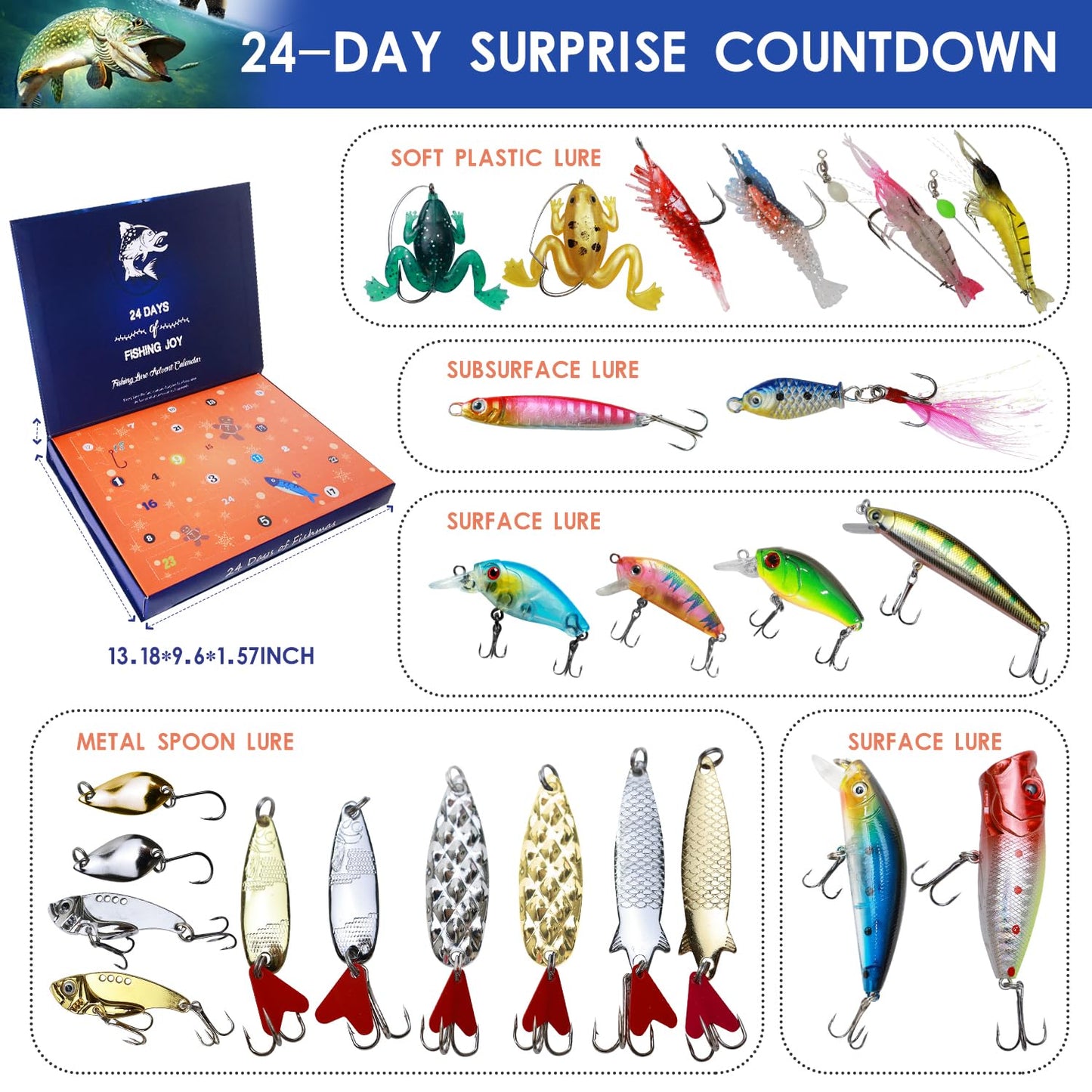 JIUYUDS Fishing Advent Calendar 2025 for Men, Adult Anglers, Teen Boys - 24 Days Christmas Countdown Calendar with Fishing Lures Set | Unique Xmas Gifts for Dad, Boyfriend, Fishermen - Medaid International