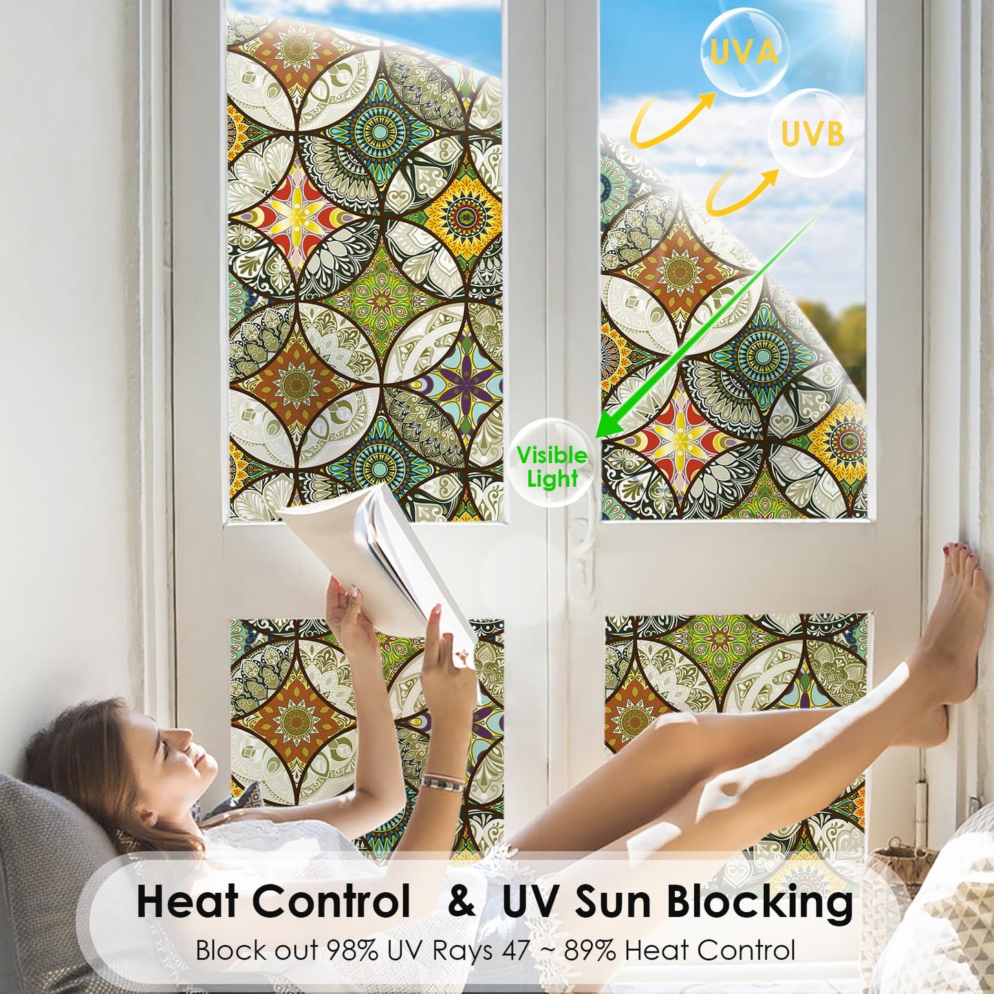 DKTIE Static Cling Decorative Window Film with Installation Tools Non Adhesive Privacy Film, Stained Glass Window Film for Bathroom Shower Door Heat Cotrol Anti UV, 17.7 x 78.7 Inch - Medaid International