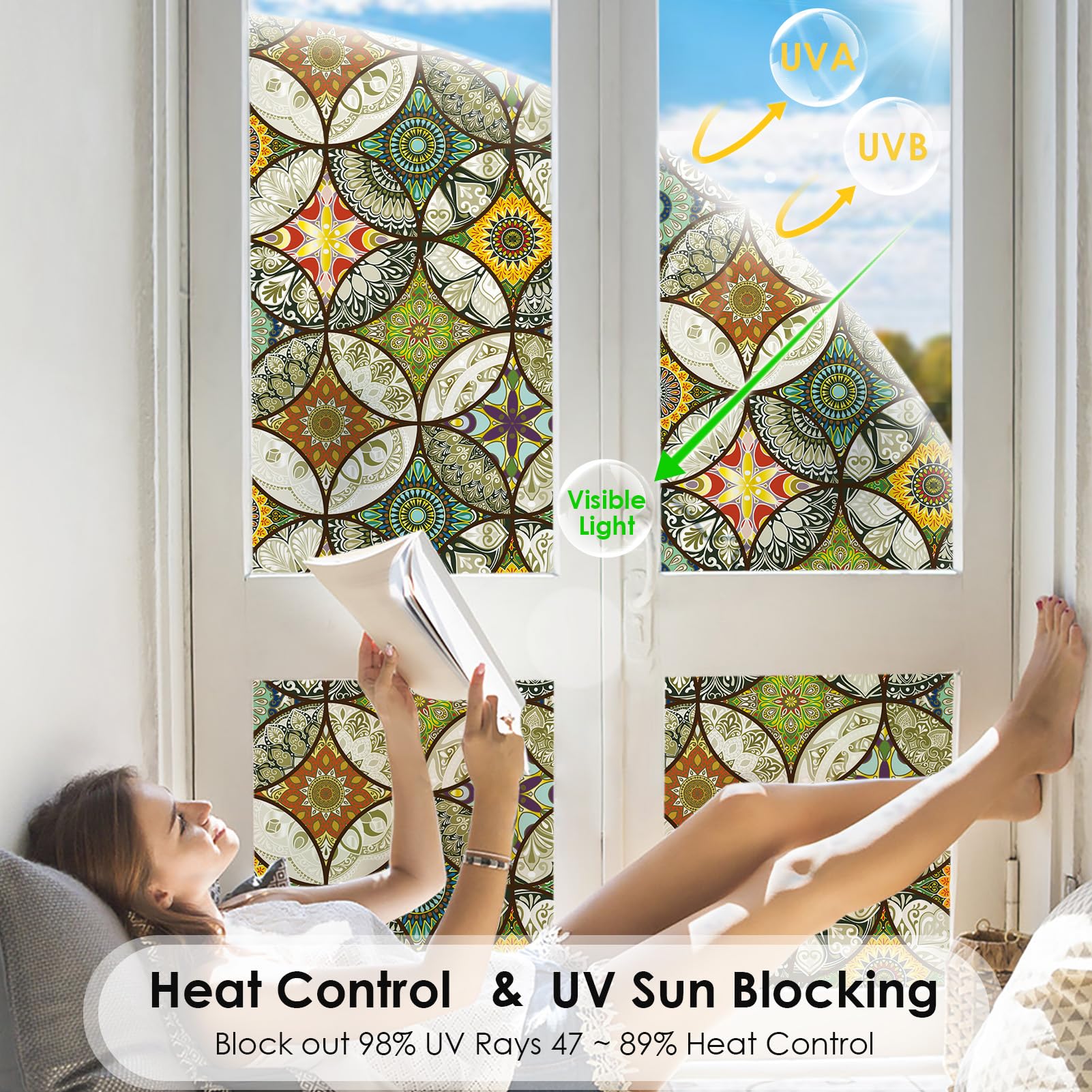 DKTIE Static Cling Decorative Window Film with Installation Tools Non Adhesive Privacy Film, Stained Glass Window Film for Bathroom Shower Door Heat Cotrol Anti UV, 17.7 x 78.7 Inch - Medaid International