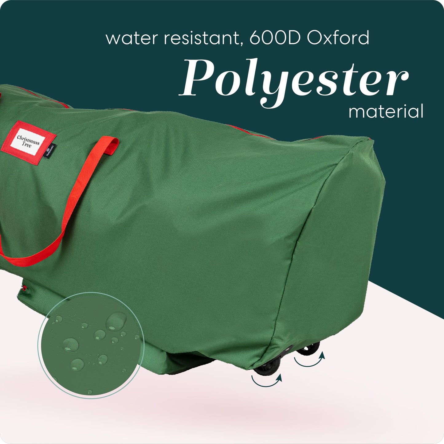 Handy Laundry Rolling Tree Storage Bag - For 9-Foot Artificial Christmas Holiday Tree. Zippered Bag, Carry Handles and Wheels for Easy Transport. Protects Against Dust, Insects, and Moisture. (GREEN) - Medaid International
