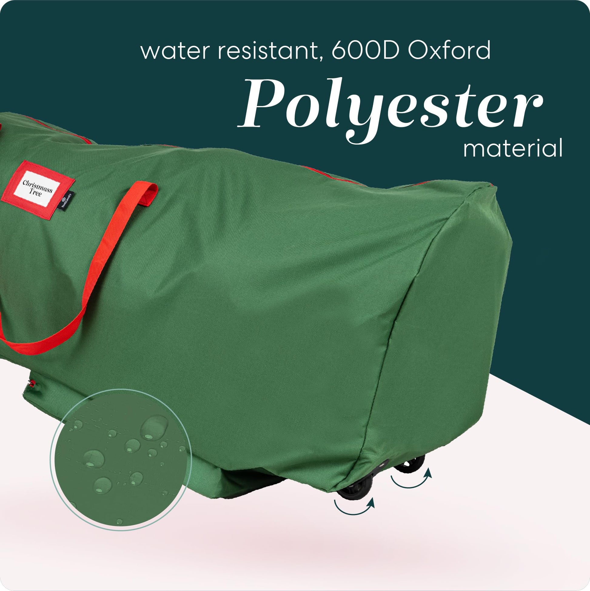 Handy Laundry Rolling Tree Storage Bag - For 9-Foot Artificial Christmas Holiday Tree. Zippered Bag, Carry Handles and Wheels for Easy Transport. Protects Against Dust, Insects, and Moisture. (GREEN) - Medaid International