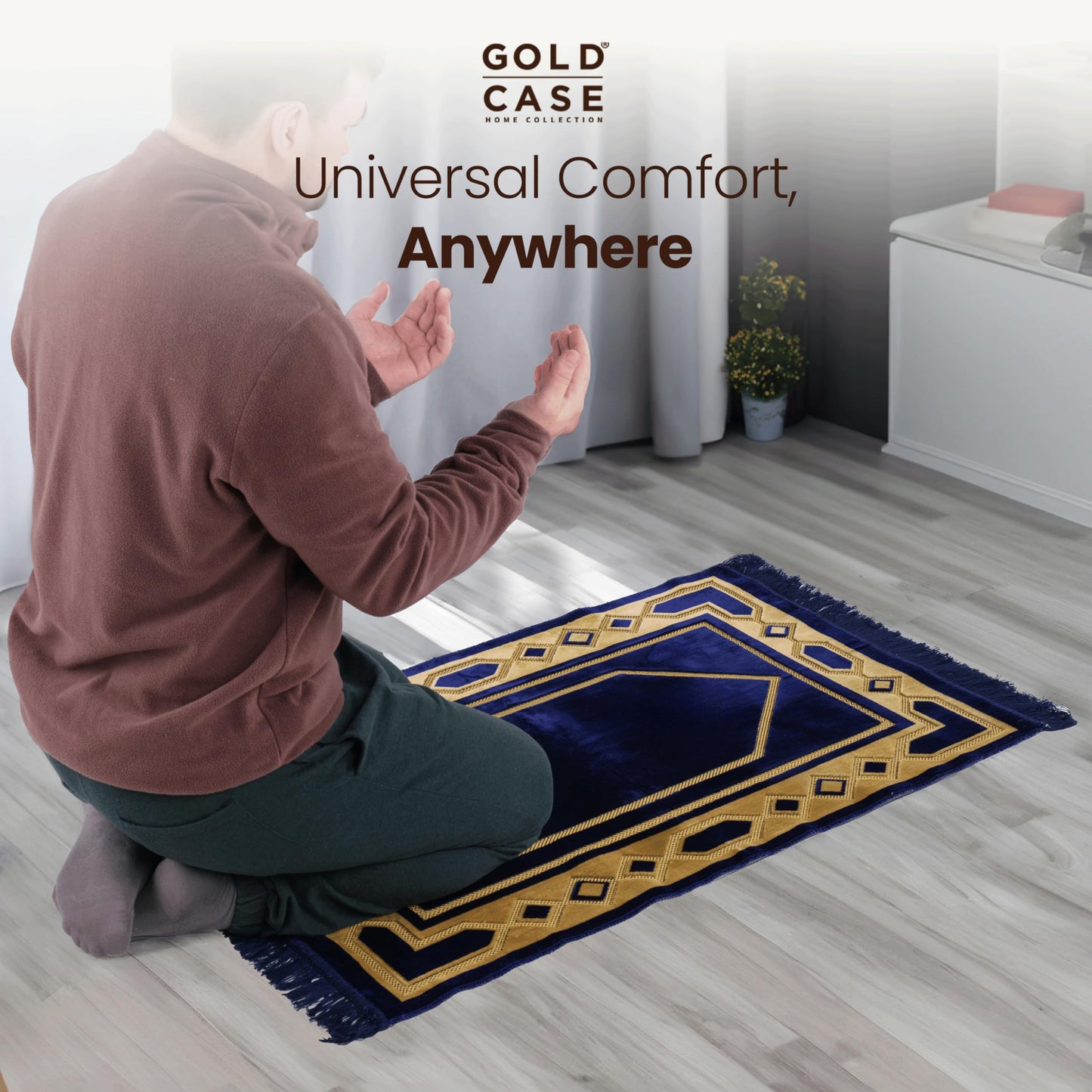Gold Case Home Collection Islamic Prayer Mat - Islam Praying Rug for Muslim Women & Men - Soft Turkish Salah Mats Eid & Ramadan Gifts - Pray Bead (Tesbih) Included - Made in Turkiye - Navy Blue - Medaid International