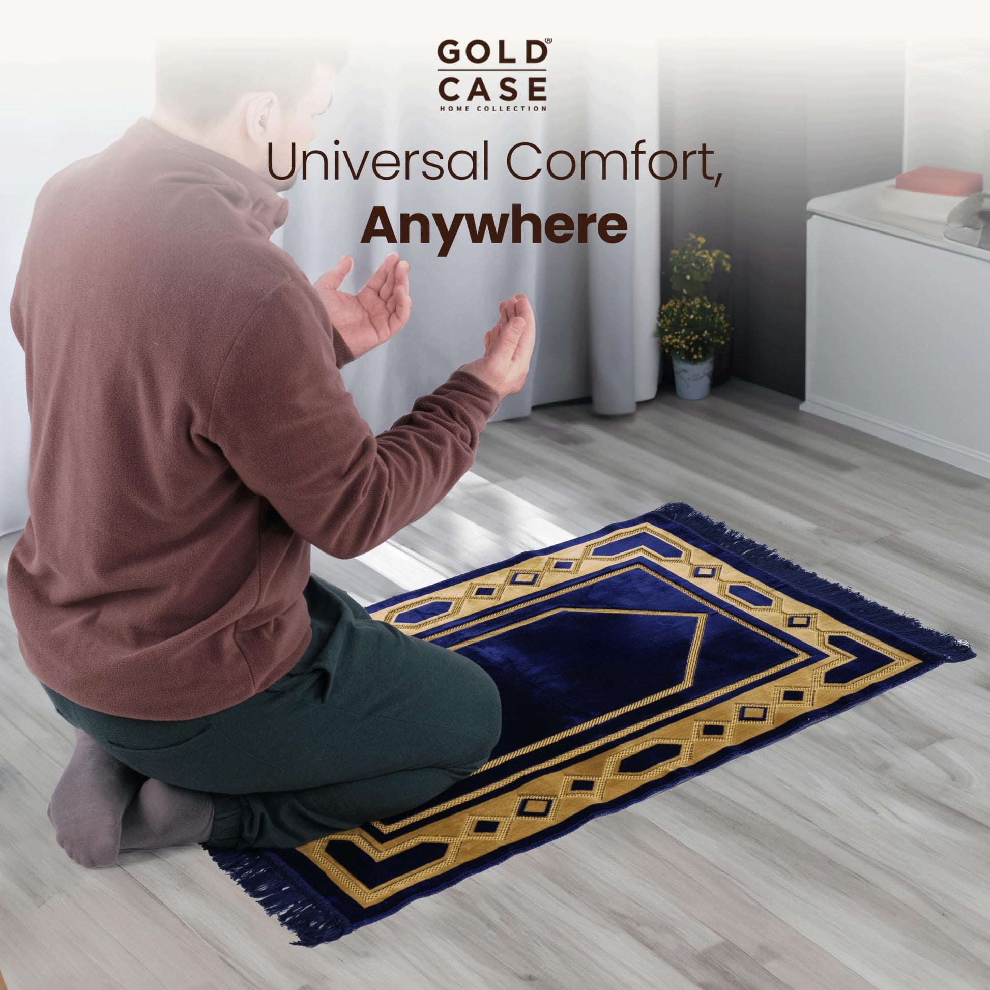 Gold Case Home Collection Islamic Prayer Mat - Islam Praying Rug for Muslim Women & Men - Soft Turkish Salah Mats Eid & Ramadan Gifts - Pray Bead (Tesbih) Included - Made in Turkiye - Navy Blue - Medaid International