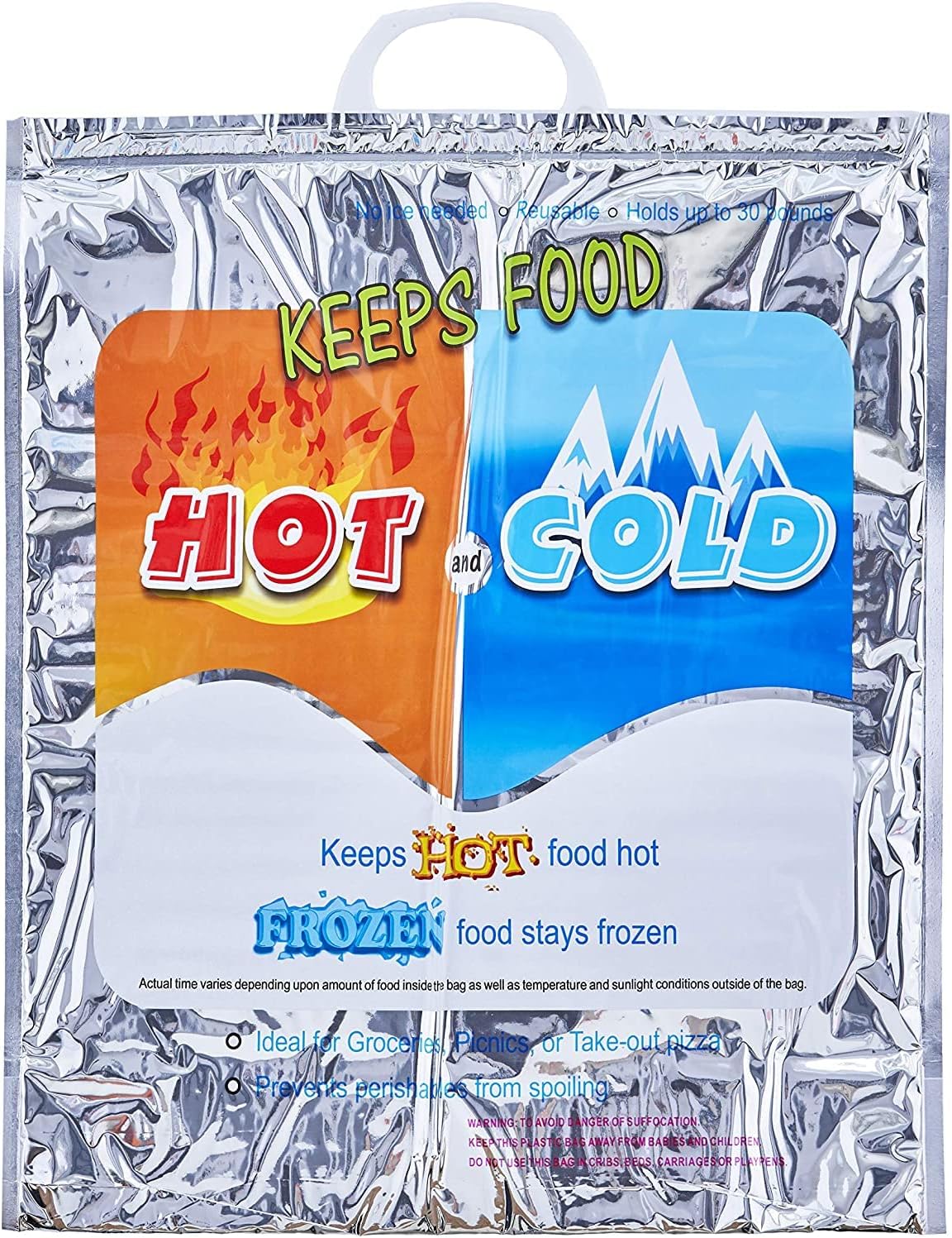 N.HOUSE Keeps Hot and Cold Bag, Reusable Insulated Bag Food Storage for Frozen Items & Hot Items Including Lunch Bags & Grocery Shopping Bags Reinforced Heavy Duty, Size 49x41cm, Silver, CB 3115 - Medaid International