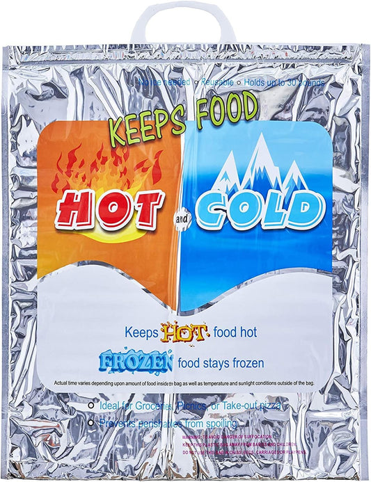 N.HOUSE Keeps Hot and Cold Bag, Reusable Insulated Bag Food Storage for Frozen Items & Hot Items Including Lunch Bags & Grocery Shopping Bags Reinforced Heavy Duty, Size 49x41cm, Silver, CB 3115 - Medaid International
