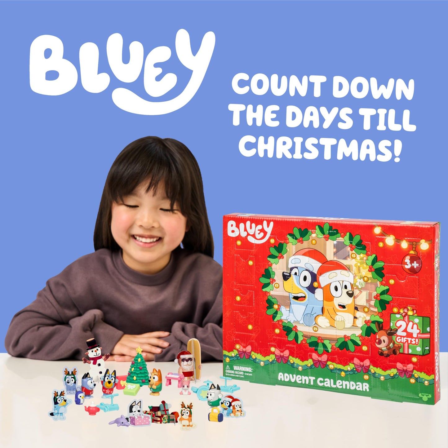 Bluey Mini Figures Christmas Advent Calendar, 24-Day Christmas Calendar Countdown with Festive Bingo, Muffin, and Socks, Advent Calendars for Ages 3+ - Medaid International