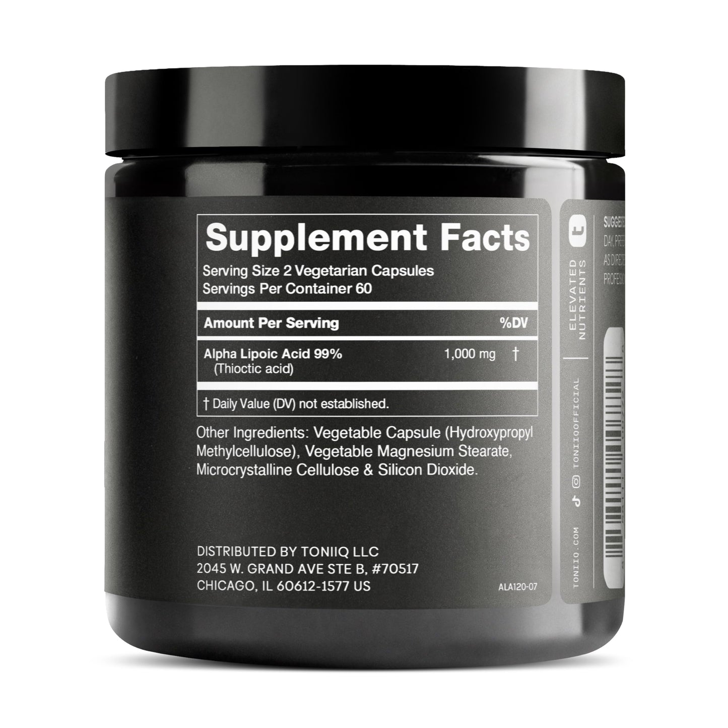 Toniiq 1000mg Ultra High Strength Alpha Lipoic Acid Capsules - Highly Purified 99%+ USP Standard - 120 Capsules ALA Supplement - Medaid International