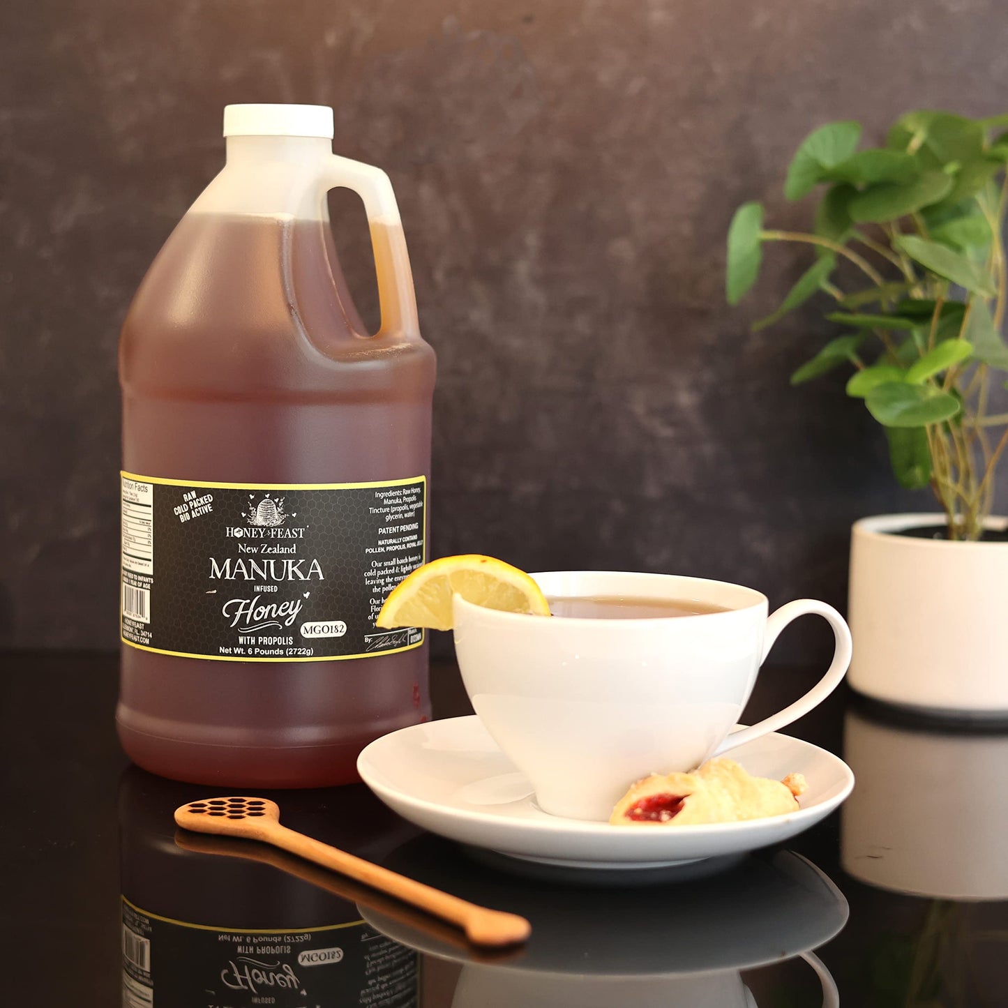 HONEY FEAST Propolis Infused Raw Manuka Honey | New Zealand Manuka Honey Blend with Propolis | Bulk Honey | MGO182 | Patent Pending Formula | 6lb Jar - Medaid International