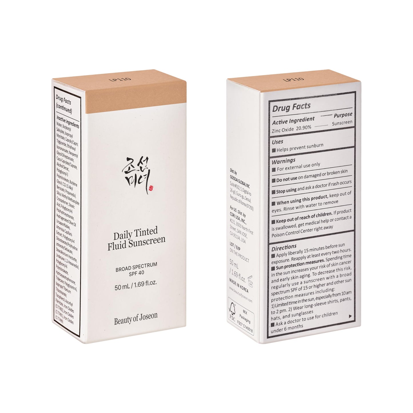 Beauty of Joseon Daily Tinted Fluid Sunscreen 12 Shades for Face Moisturizing Broad Spectrum SPF 40 Korean Skincare 50ml, 1.69 fl.oz #LP110 - Medaid International