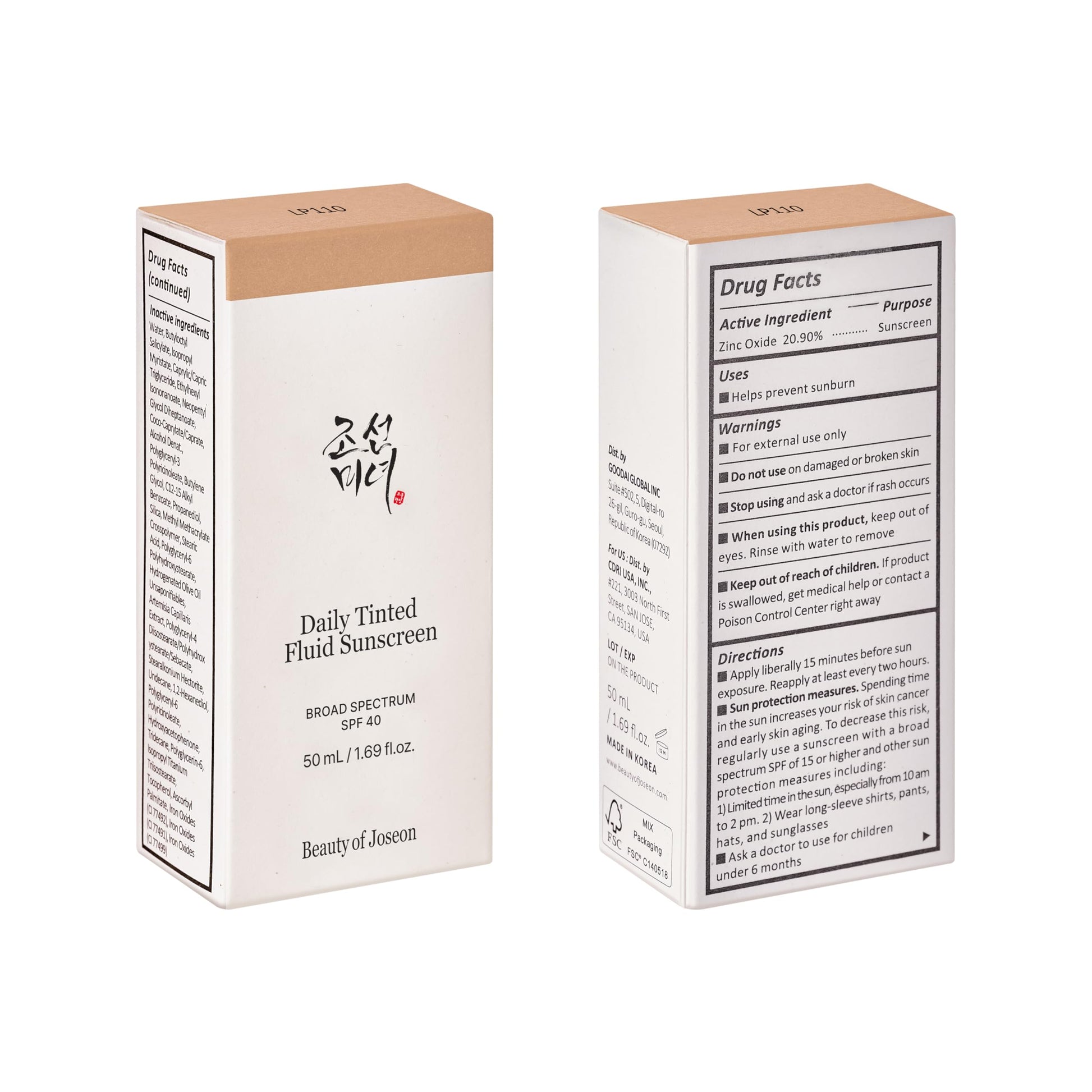 Beauty of Joseon Daily Tinted Fluid Sunscreen 12 Shades for Face Moisturizing Broad Spectrum SPF 40 Korean Skincare 50ml, 1.69 fl.oz #LP110 - Medaid International