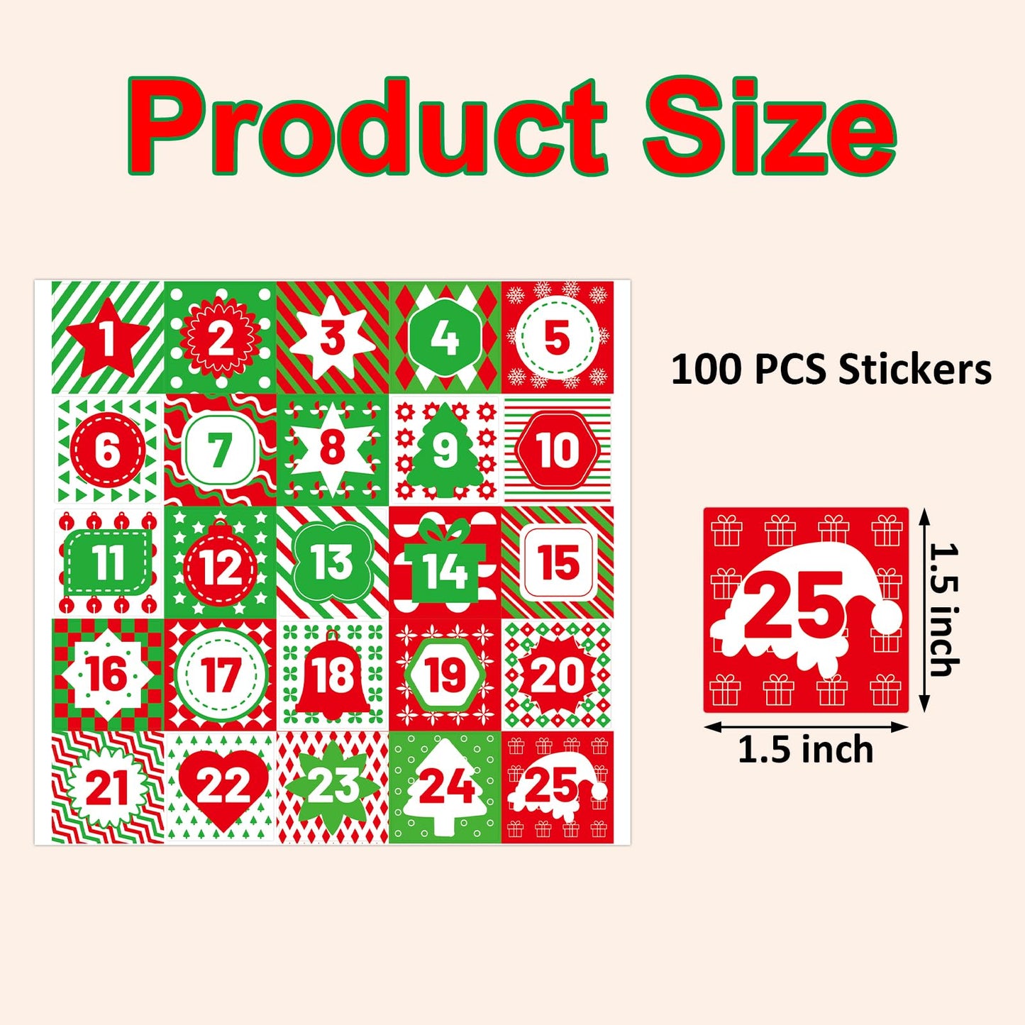 100 Pcs Christmas Advent Stickers 1-25 Number Countdown Stickers DIY Advent Calendar Gift Sealing Xmas Party Supplies (Christmas-2) - Medaid International