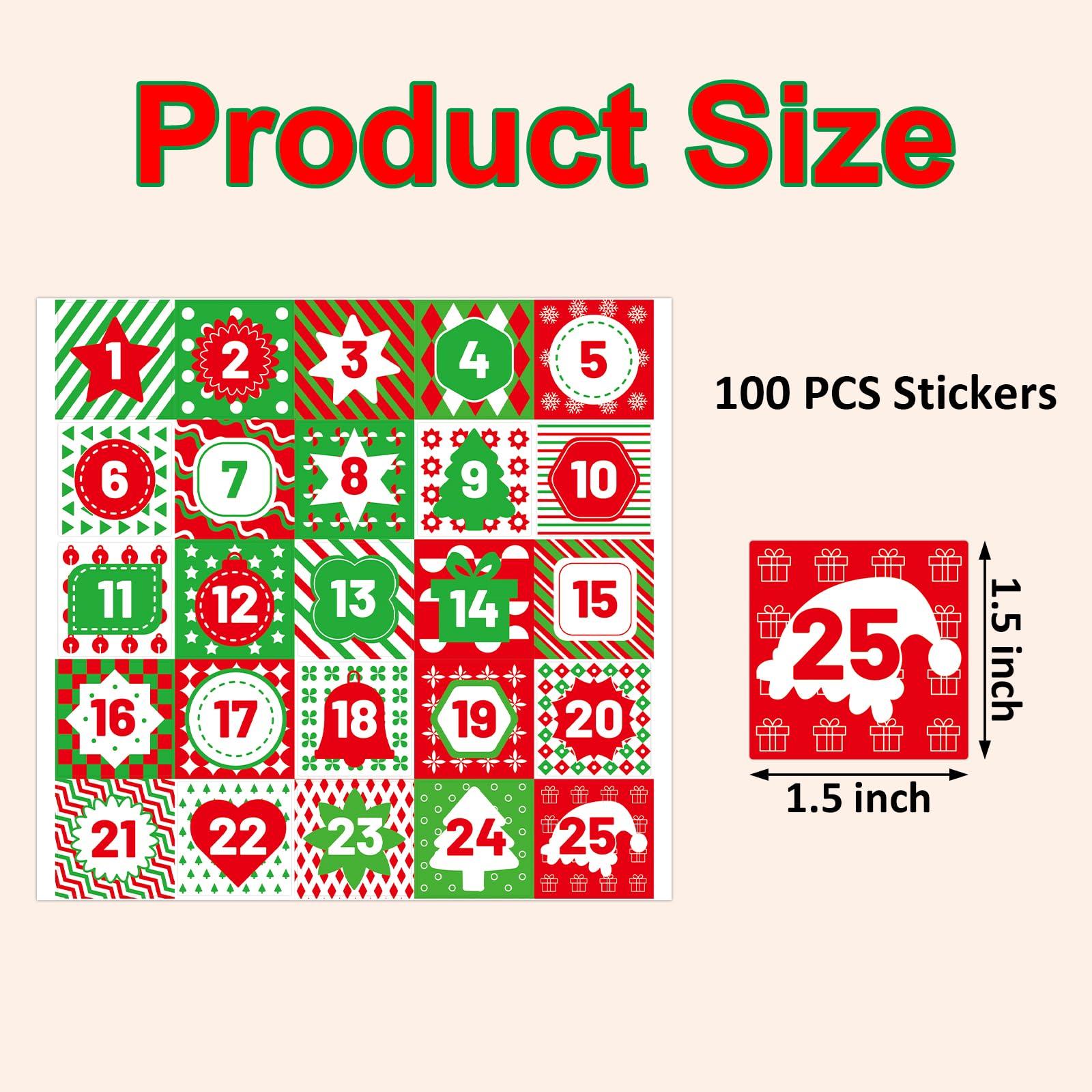 100 Pcs Christmas Advent Stickers 1-25 Number Countdown Stickers DIY Advent Calendar Gift Sealing Xmas Party Supplies (Christmas-2) - Medaid International