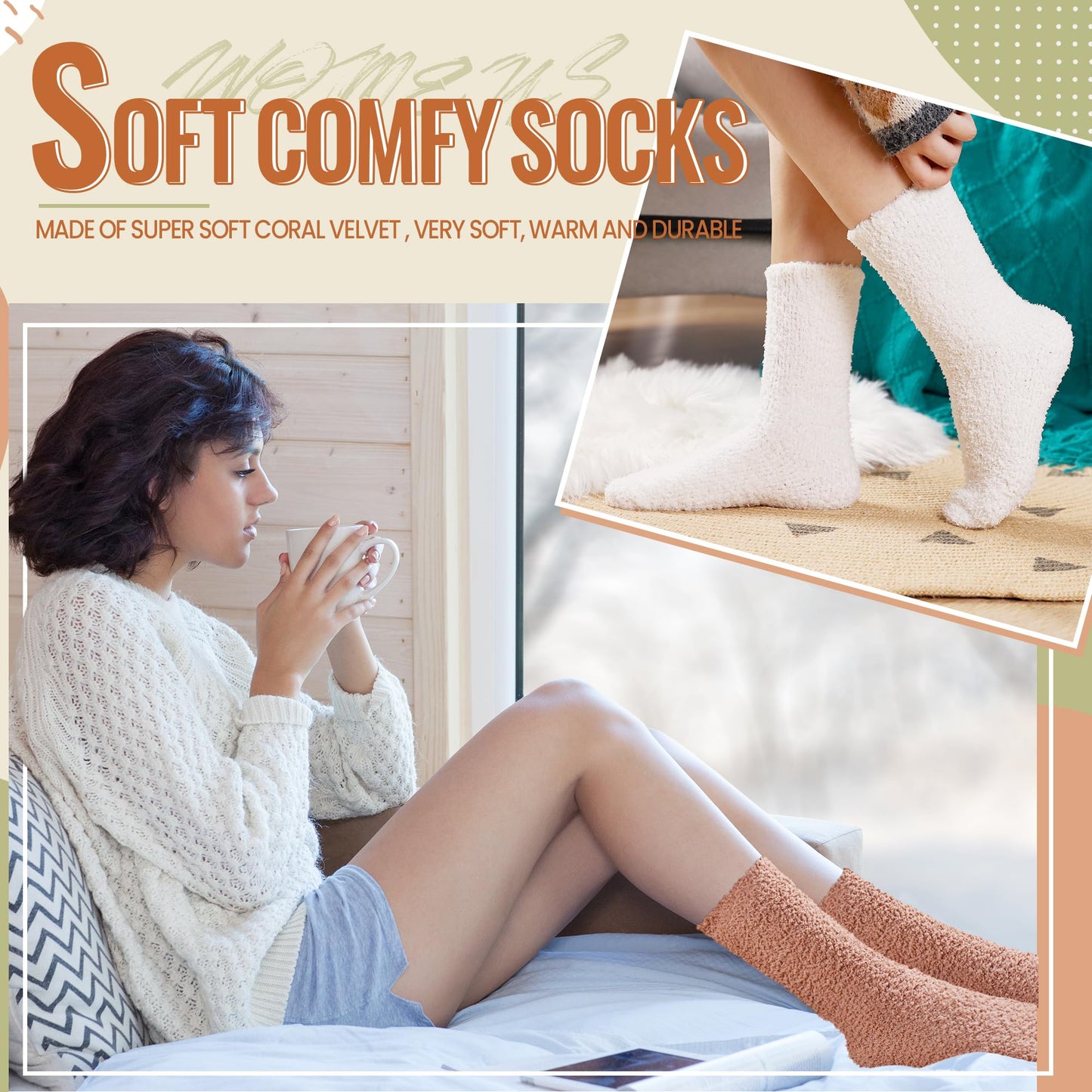 Velice Womens Fuzzy Socks Soft Cozy Fluffy Slipper Winter Warm Plush Sleeping Christmas Socks(Black/Grey) - Medaid International