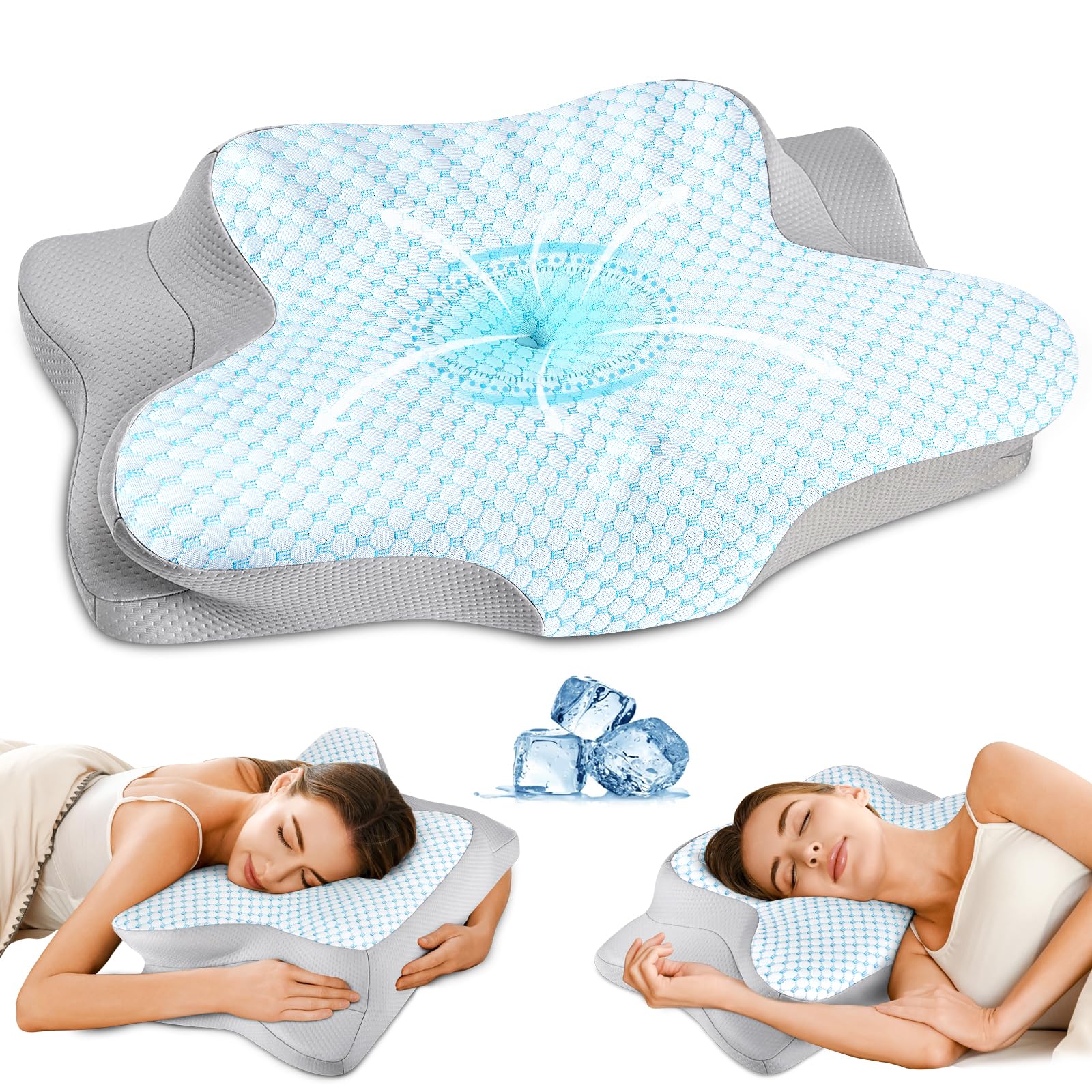 Cervical Pillow for Neck Pain Relief - Ergonomic Pillow for Sleeping Side Sleeper Pillow for Adults, Contour Neck Pillow Cooling Memory Foam Pillows, Orthopedic Bed Pillow for Back Stomach Sleepers - Medaid International