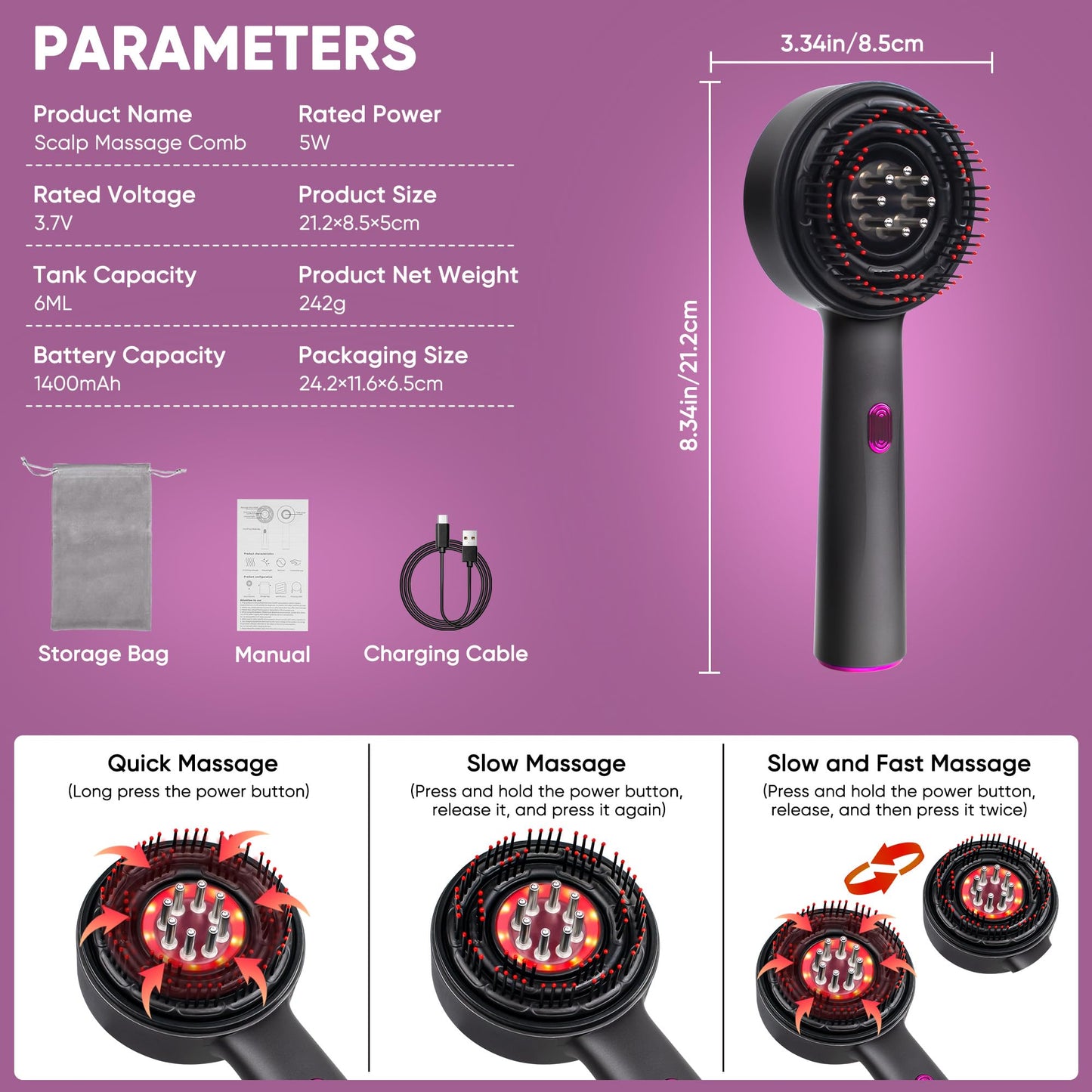 3 in 1 Scalp Massager Hair Growth Hair Oil Applicator,Electric Scalp Brush for Home,IPX7 Waterproof Electric Head Massager - Medaid International