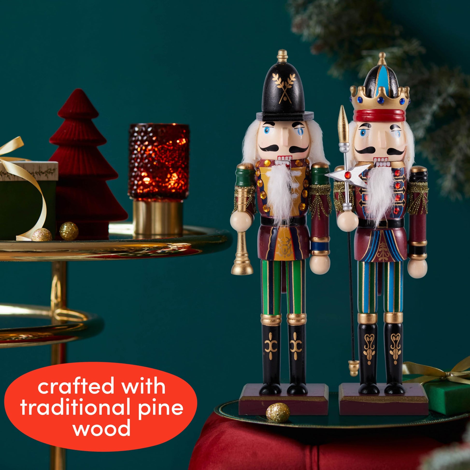 THE TWIDDLERS 2 Pack 12 Inch Wooden Nutcracker Christmas Decor King & Guard Soldier (Red) Decorative Christmas Nutcracker Figures, Nutcracker Christmas Decorations, Cascanueces de Navidad in Gift Box - Medaid International