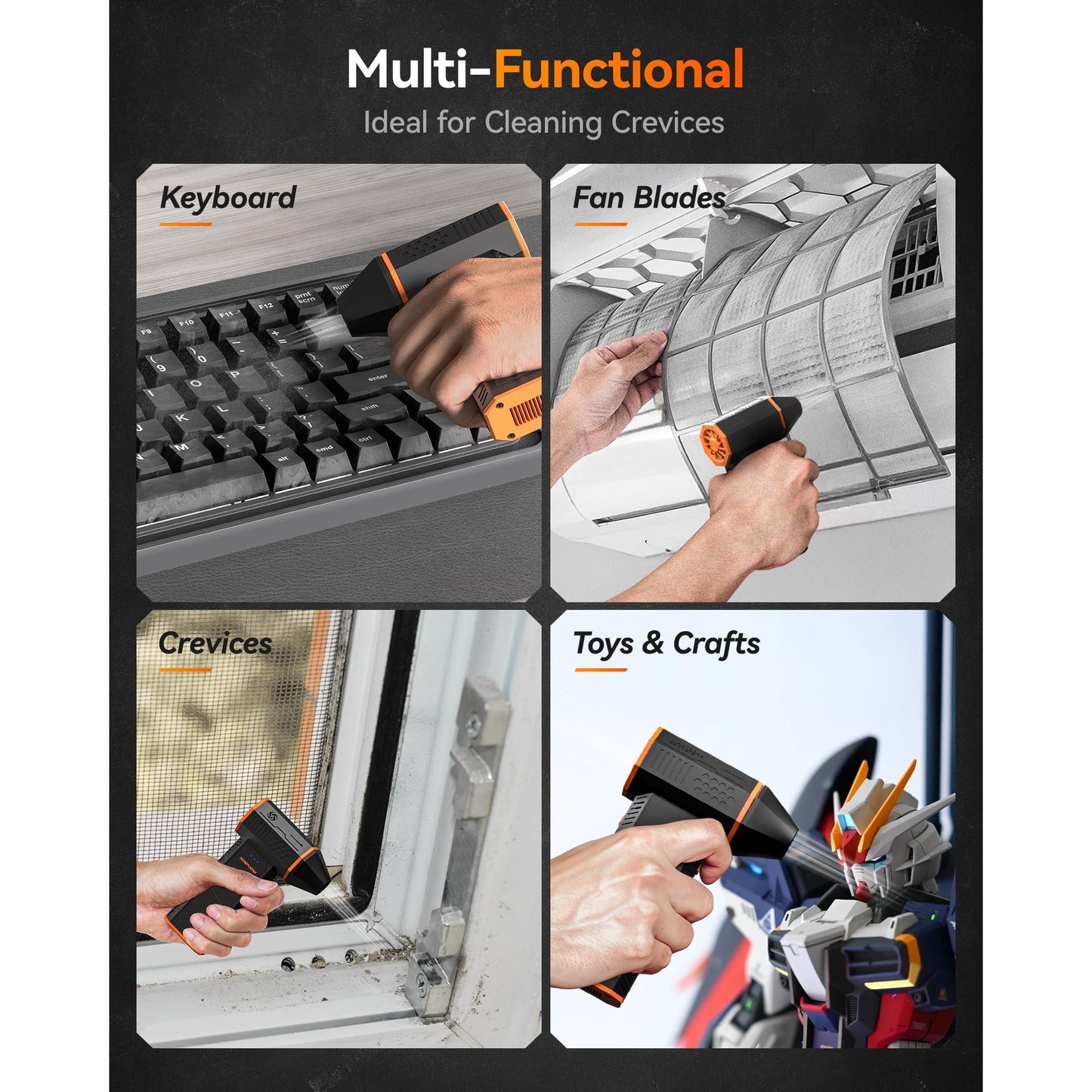 WOLFBOX MF50 Compressed Air Duster-110000RPM Super Power Electric Air Duster, 3-Gear Adjustable Mini Blower with Fast Charging, Dust Blower for Computer, Keyboard, House, Outdoor and Car - Medaid International