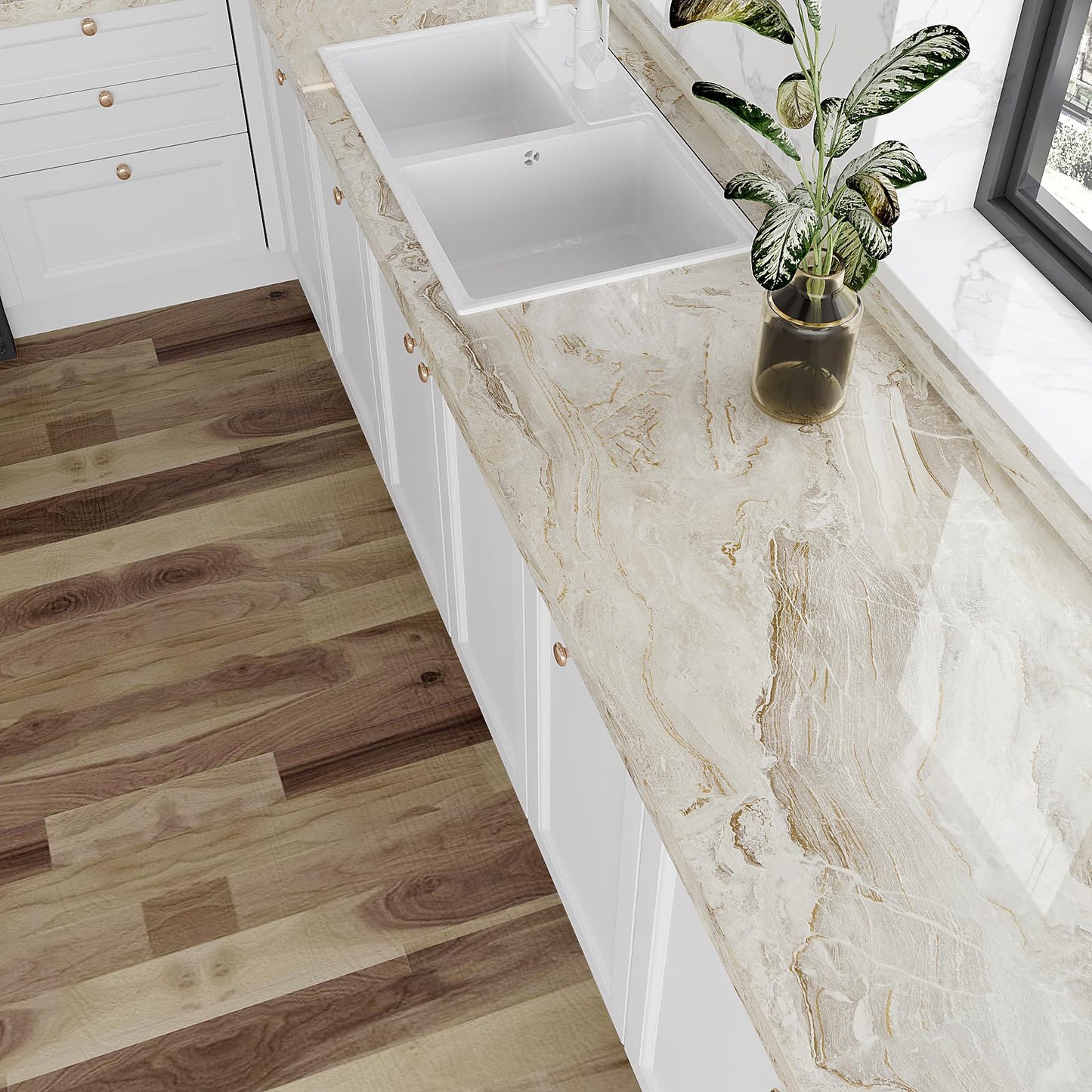 VEELIKE 15.7''x118'' Beige Gold Liquid Marble Contact Paper for Countertops Peel and Stick Waterproof Granite Countertop Paper Self Adhesive Marble Wallpaper Vinyl Roll for Kitchen Bathroom Table Wall - Medaid International