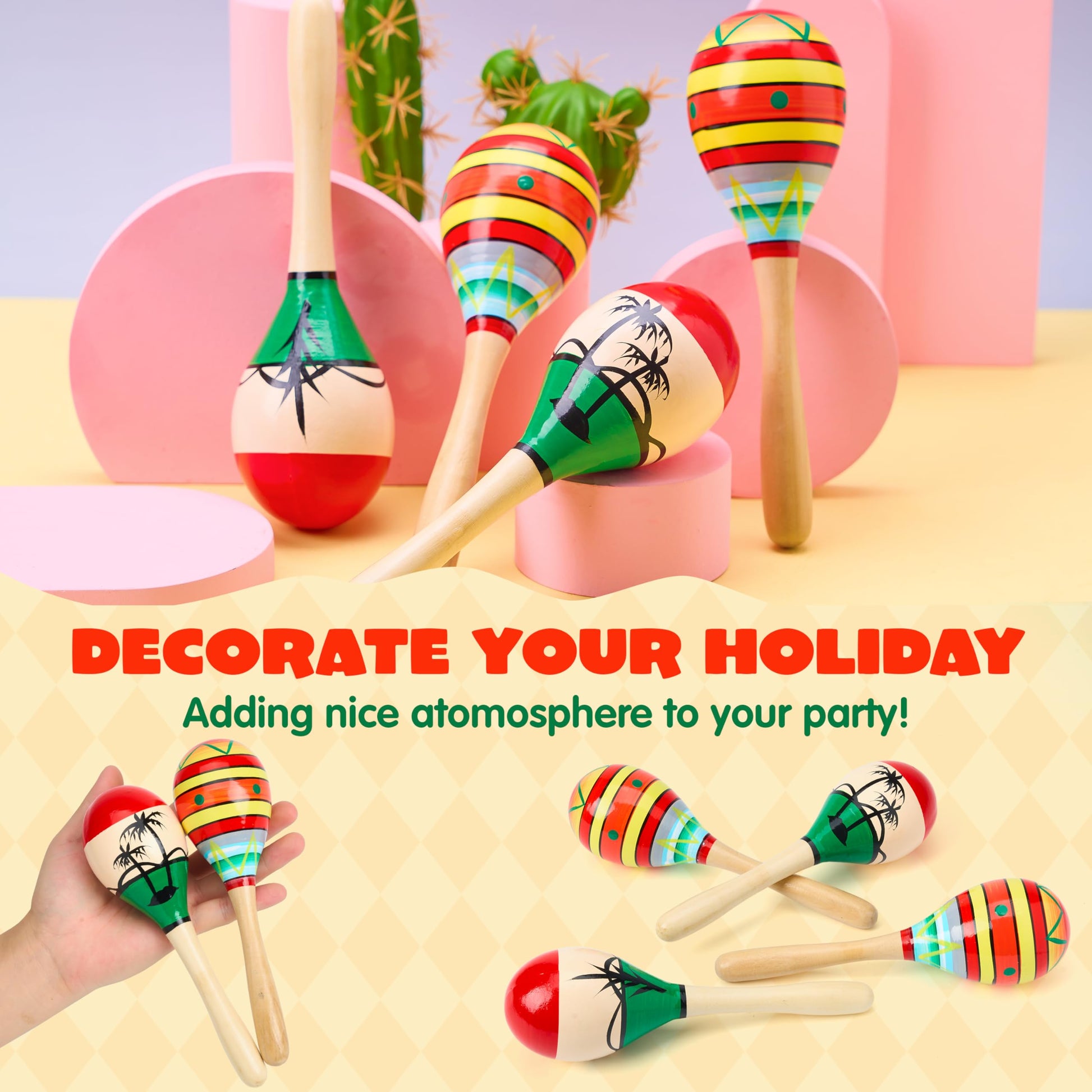 JOYIN 4 PCS Cinco De Mayo 7.6" Wooden Maracas for Kids, Maraca Magic, Wooden Rattle Noisemaker for Mexican Fiesta Party Favors, Musical Fun Parties, Luau Party, Carnivals, Taco Tuesday Event - Medaid International