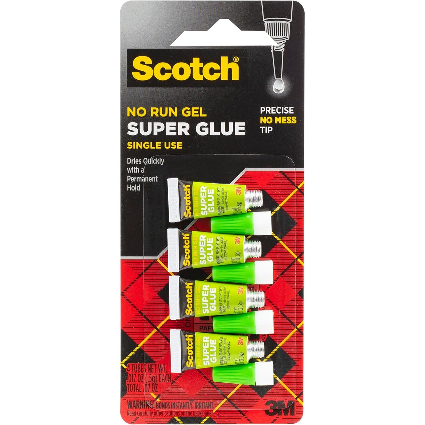 Scotch Super Glue Gel 0.017 oz (0.48gr.) per Tube Clear color, 4 tubes/pack | Strong Adhesion | Instant Bonding | Glue Liquid with Precision Applicator | All purpose | Fast Drying | Super Glue - Medaid