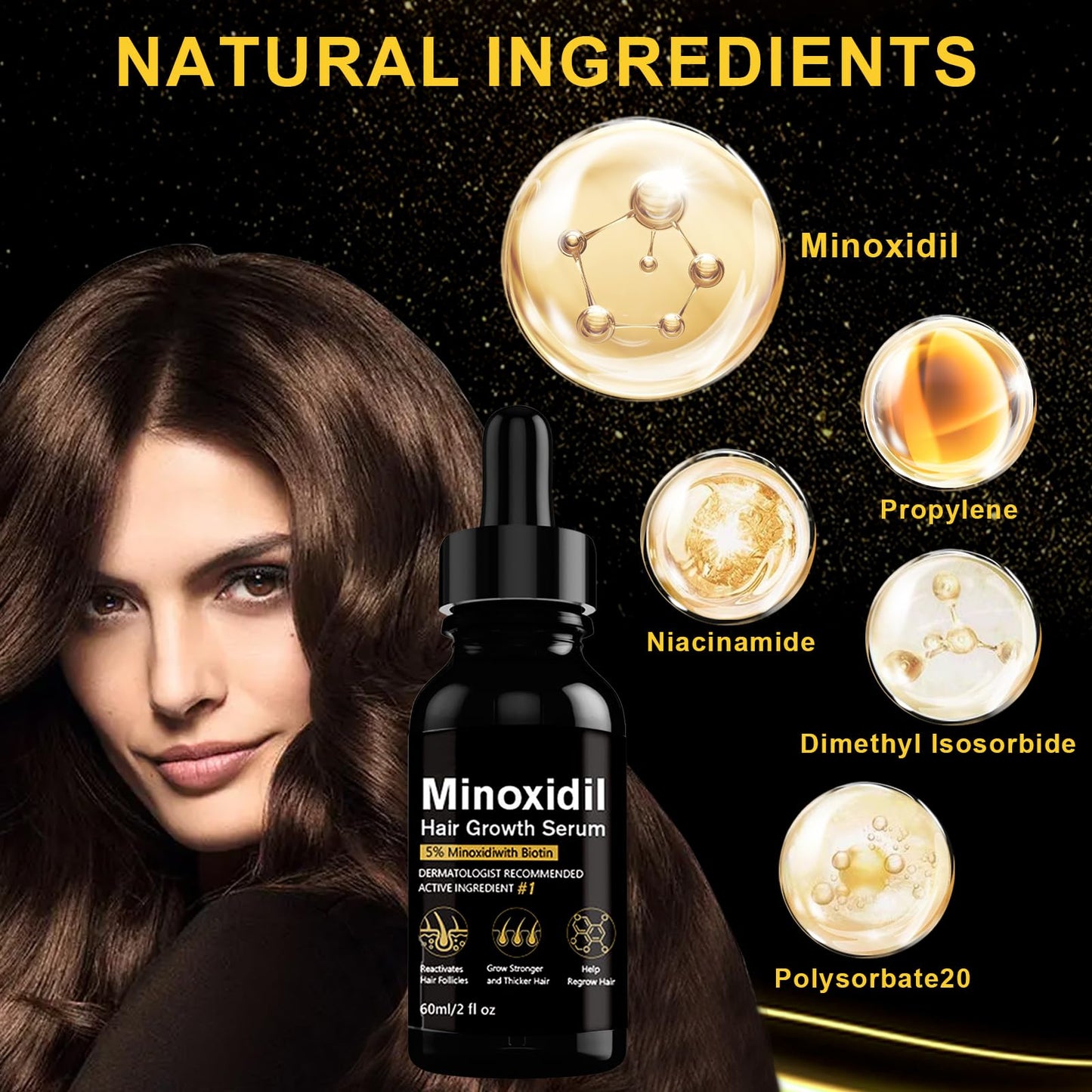 5% Minoxidil Hair Growth Serum, Topical Minoxidil for Men Beard Growth, Hair Regrowth for WomenTreatment for Scalp Hair Loss and Thinning, With Biotin - Medaid International