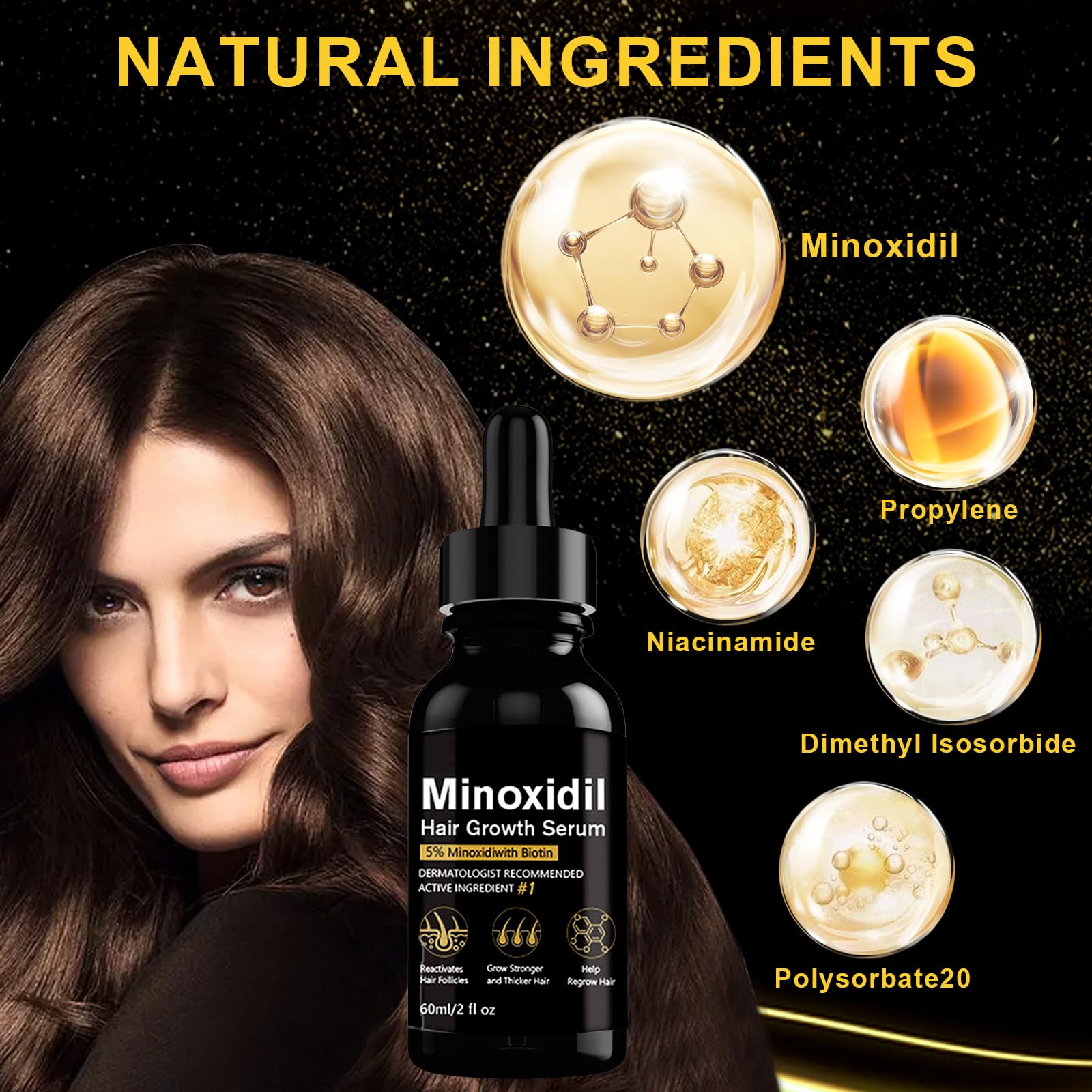 5% Minoxidil Hair Growth Serum, Topical Minoxidil for Men Beard Growth, Hair Regrowth for WomenTreatment for Scalp Hair Loss and Thinning, With Biotin - Medaid International