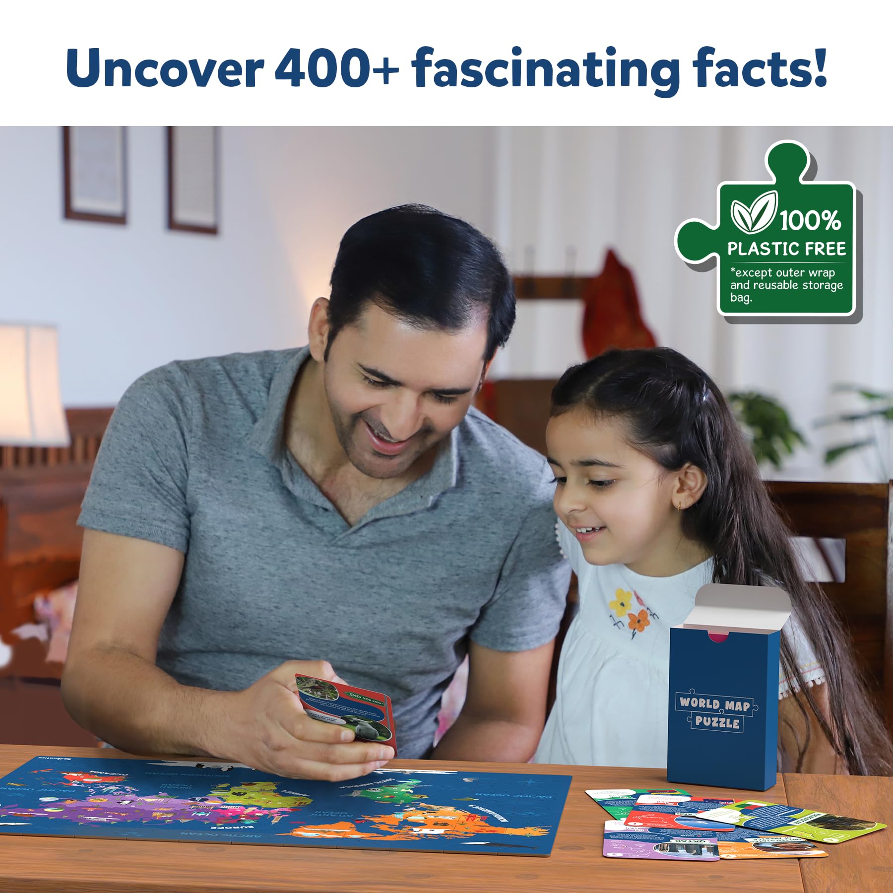 Skillmatics World Map Puzzle - 96 Piece Jigsaw Puzzle, Educational Toy, Geography for Kids, 400+ Facts, Gifts for Boys & Girls Ages 6 to 12 - Medaid International