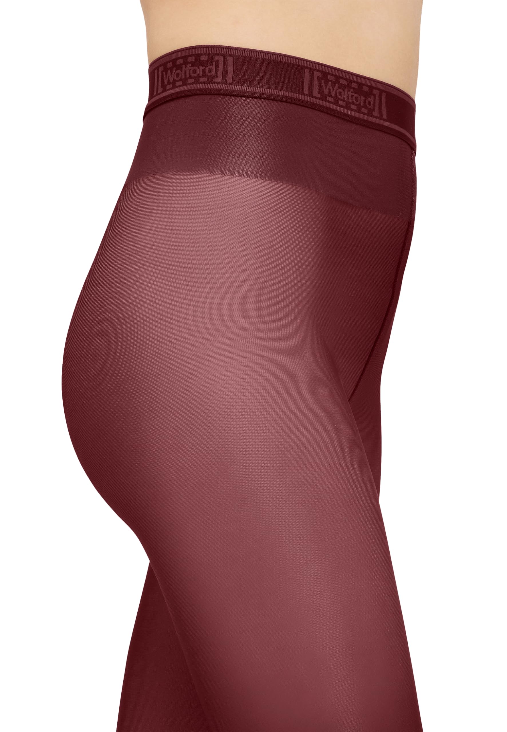 Wolford Neon 40 Denier Tights for Women Semi-Sheer with Brilliant Sheen Soft Elastic Waistband Invisible Reinforced Toe midnight red Red Large - Medaid International