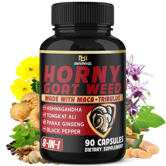 BMVINVOL Horny Goat Weed Capsules with Maca, Ginseng, Tribulus Terrestris, Ashwagandha, Black Pepper - 90 Count for 3 Month Supply - Medaid International