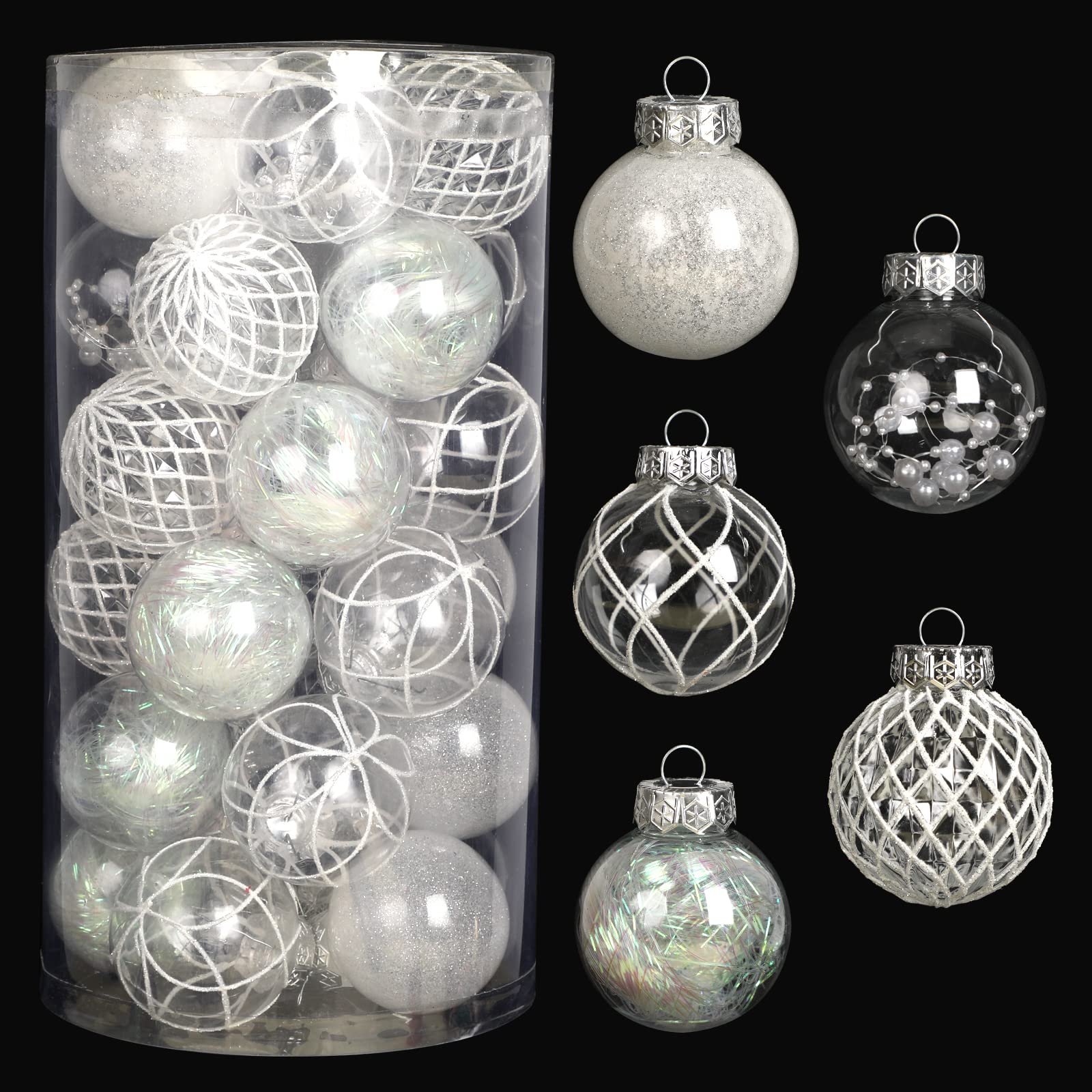 Clear Christmas Ball Ornaments, 30ct 2.36 Inch White Christmas Ornaments Balls for Christmas Tree with Delicate Stuff Shatterproof Hanging Xmas Tree Baubles Decorations for Wedding Christmas - Medaid International