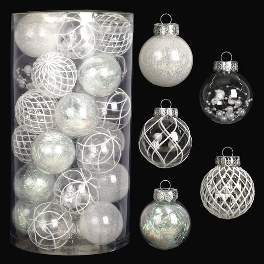 Clear Christmas Ball Ornaments, 30ct 2.36 Inch White Christmas Ornaments Balls for Christmas Tree with Delicate Stuff Shatterproof Hanging Xmas Tree Baubles Decorations for Wedding Christmas - Medaid International
