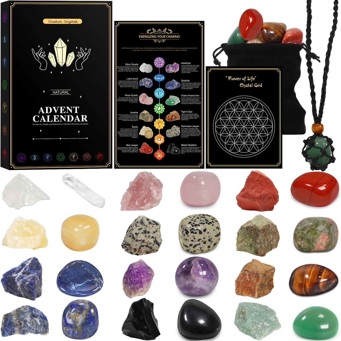 Pukamam Crystal Advent Calendar 2025 Adult Rock Healing Gemstone 24 Days Christmas Countdown calendar - Medaid International