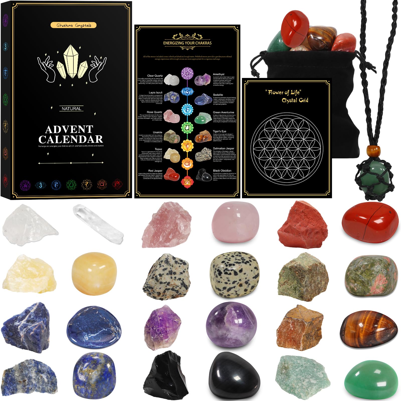 Pukamam Crystal Advent Calendar 2025 Adult Rock Healing Gemstone 24 Days Christmas Countdown calendar - Medaid International