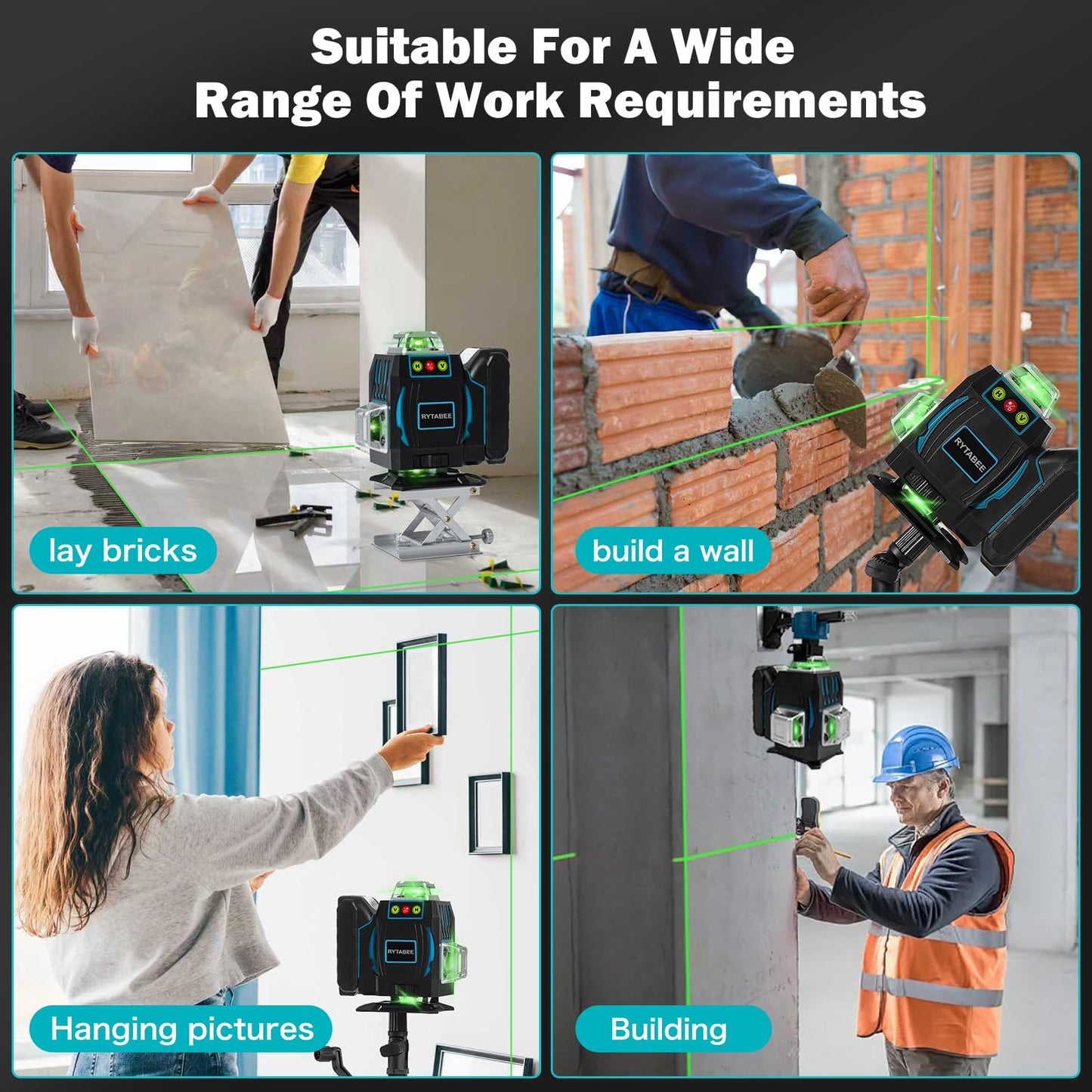4x360° 16 Lines Laser Level with Remote&APP Control, Rechargeable Green Laser Cross Line Lazer with Tripod, Magnetic Bracket，4D Level Laser Tool for Construction, Picture Hanging, Home Renovation - Medaid International