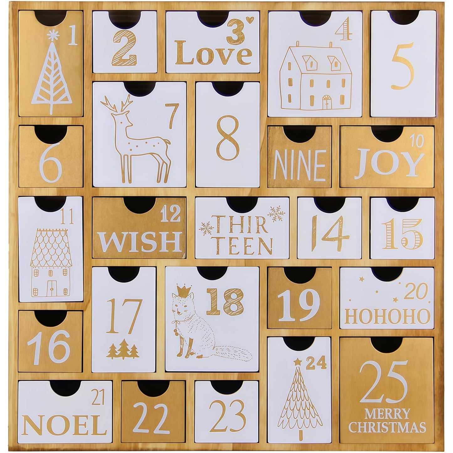 Juegoal Advent Calendar with 25 Drawers Countdown to Christmas, Refillable Wooden Advent Xmas Gift for Kids, 12 Inches Tall - Medaid International