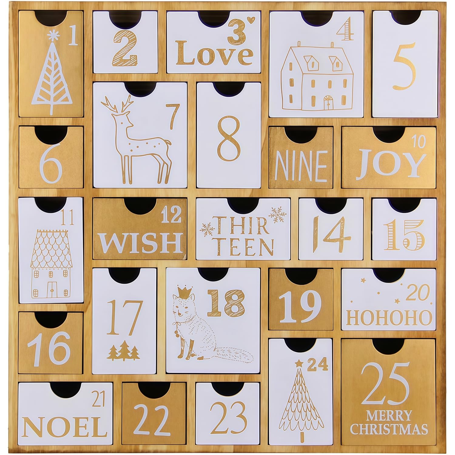 Juegoal Advent Calendar with 25 Drawers Countdown to Christmas, Refillable Wooden Advent Xmas Gift for Kids, 12 Inches Tall - Medaid International