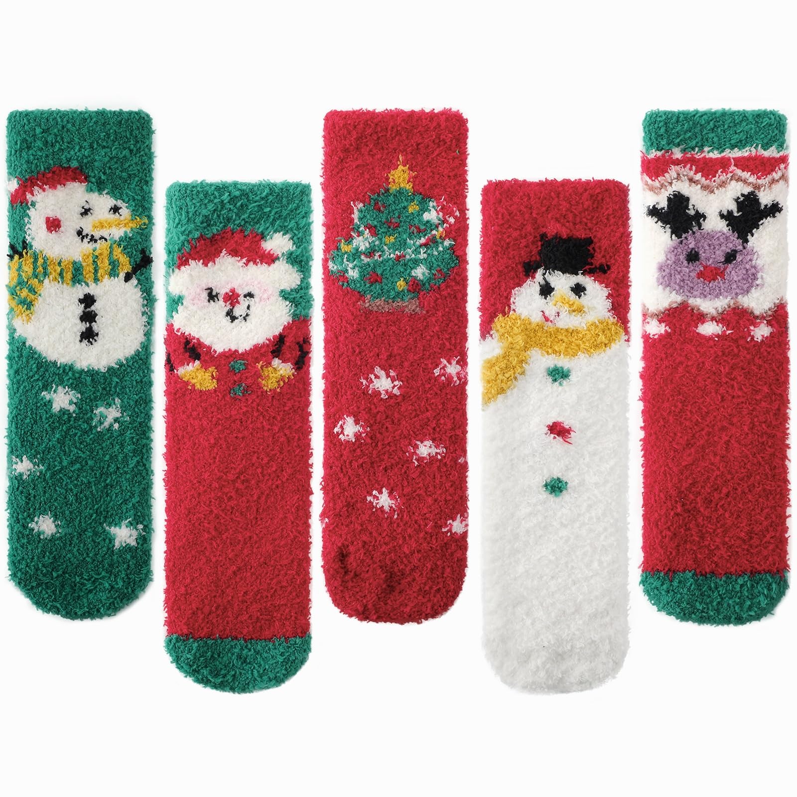 Tavaleu Fuzzy Socks for Women, Cozy Socks Women Warm Fluffy Winter Slipper Christmas Sock for Womens Home Sleeping Sock, 5 Pack Xmas A - Medaid International