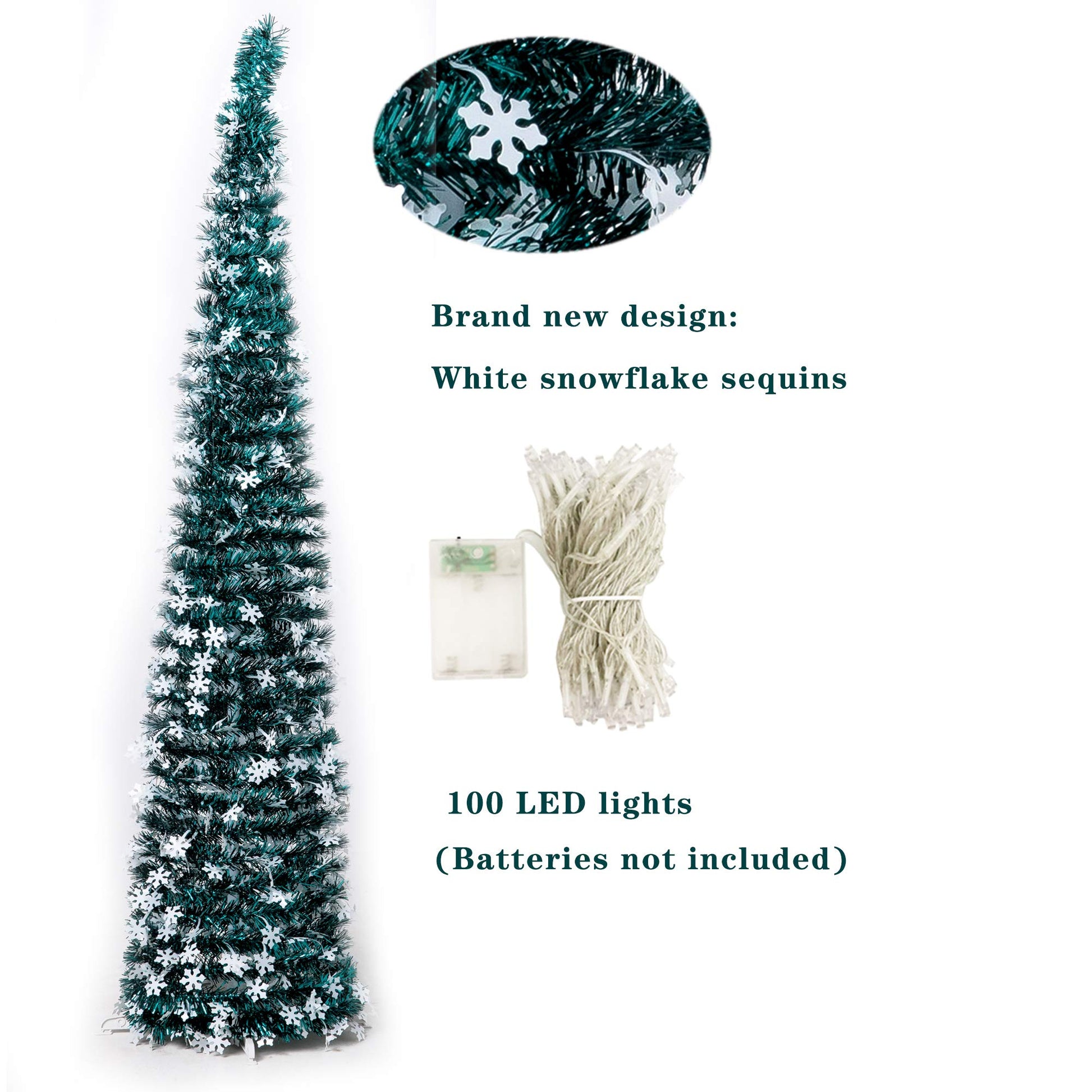 NIGHT-GRING Pop-Up Artificial Christmas Tree with 100LED Lights,Collapsible Pencil Christmas Trees for Holiday Carnival Party Christmas Decorations (Green) - Medaid International