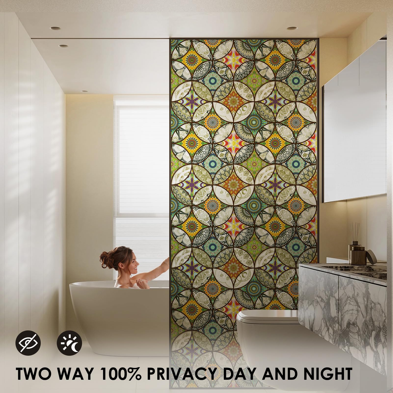 DKTIE Static Cling Decorative Window Film with Installation Tools Non Adhesive Privacy Film, Stained Glass Window Film for Bathroom Shower Door Heat Cotrol Anti UV, 17.7 x 78.7 Inch - Medaid International
