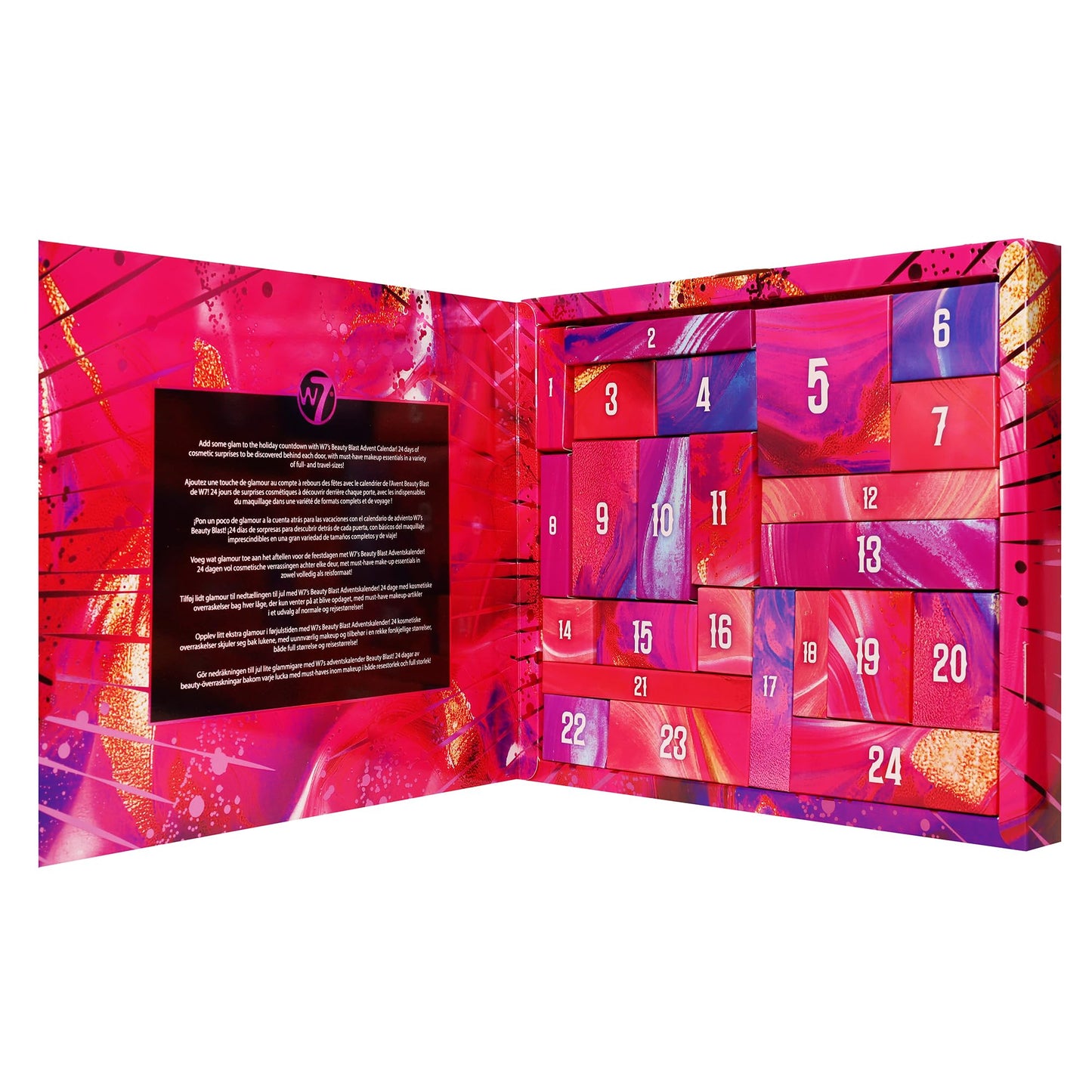 W7 Beauty Blast - Makeup Advent Calendar 2025 - Beauty & Cosmetic Calendar - Individually Boxed Makeup & Cosmetic Surprises For the 24 Days to Christmas - Cruelty Free Gifting - Medaid International