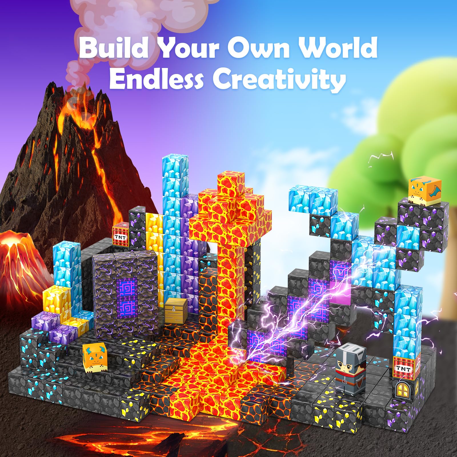 Coodoo Magnetic Blocks - Build Mine Magnet World Magic Sword Portal Set, Building Toys Magnetic Tiles for Kids 3+, Classroom Must Haves Sensory Toddlers Toys Kids Games Gift for Boys & Girls 3-5 5-7 - Medaid International