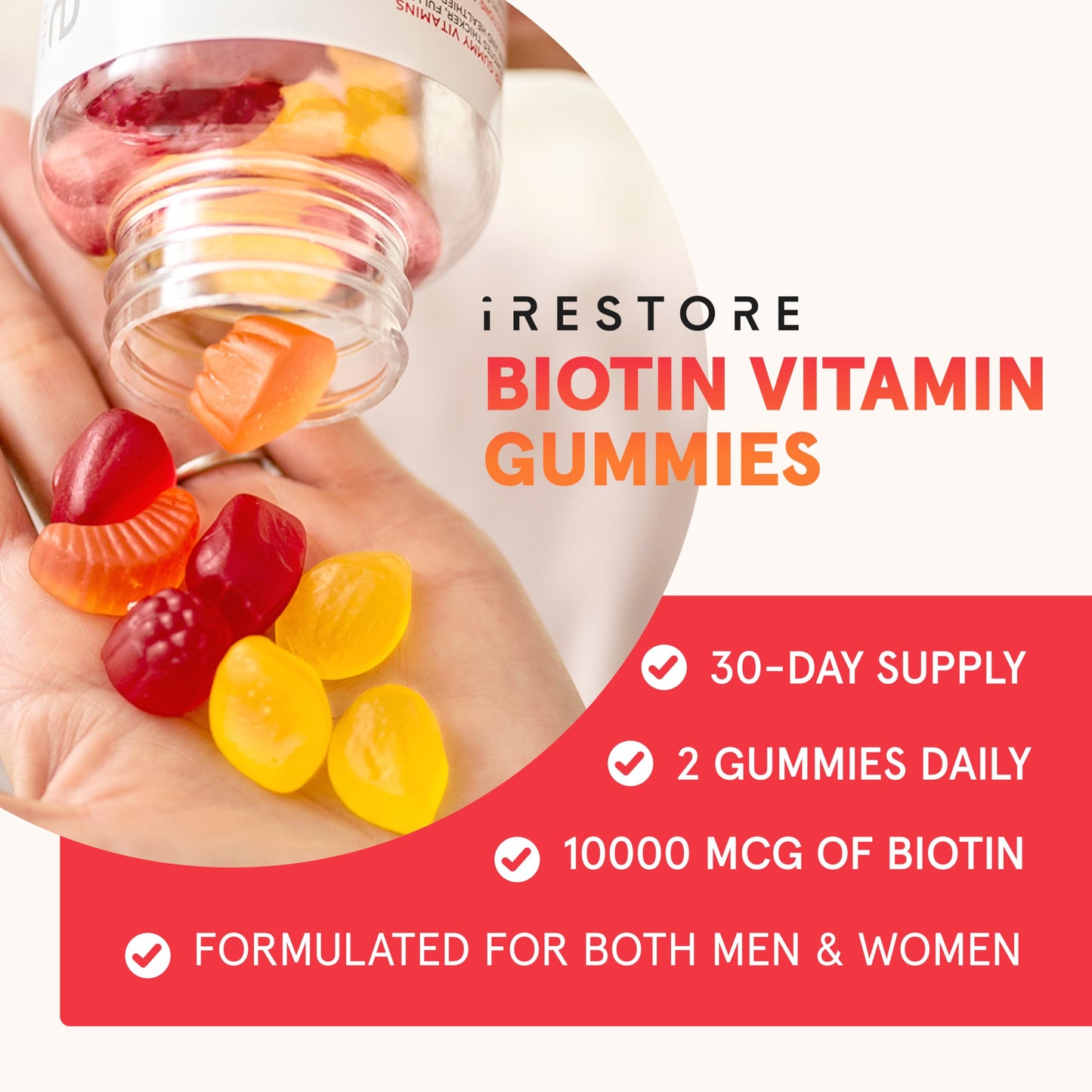 iRestore Hair Gummy Vitamins, Vegan Biotin Gummies for Hair Skin and Nails Gummies, Hair Gummies, Biotin Gummies for Hair Growth Biotin Vitamins Hair Vitamins Gummies for Women & Men, Biotin 10000mcg - Medaid International
