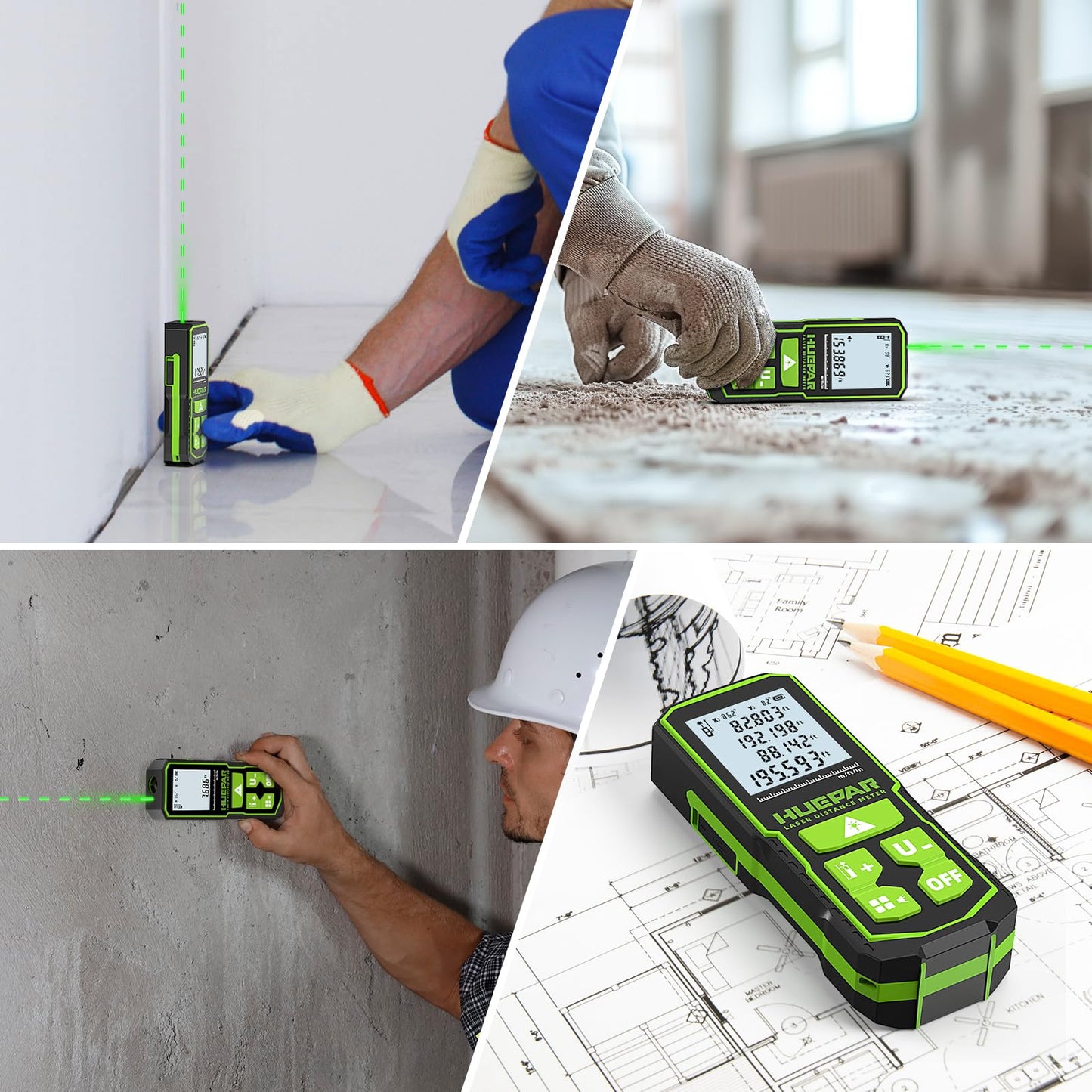 Huepar 330FT Green Laser Measuring Tool with Angle Sensor, ±1/16in (±1.5MM) Accuracy, Rechargeable Digital Laser Room Measuring Device, Laser Distance Measurement, Gifts for Men, Fathers Day Birthday - Medaid International