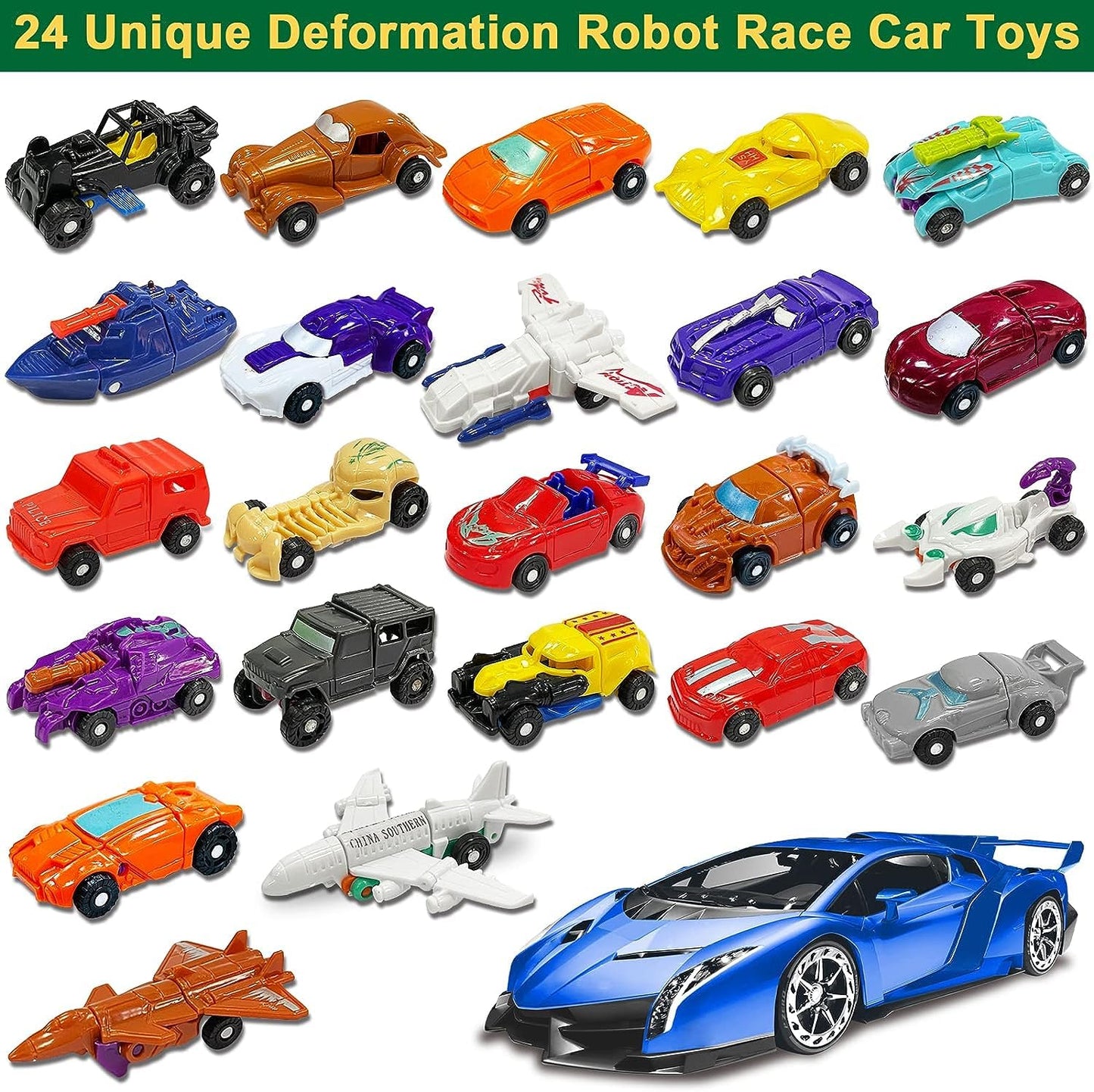 AMENON 24 Pcs Transform Car Robot Toys Christmas Advent Calendar 2025 for Kids Boys, 24 Days Countdown Calendar Large Car Automatic Deformation + 23 Vehicles Xmas Stocking Stuffers Gifts Party Favors - Medaid International