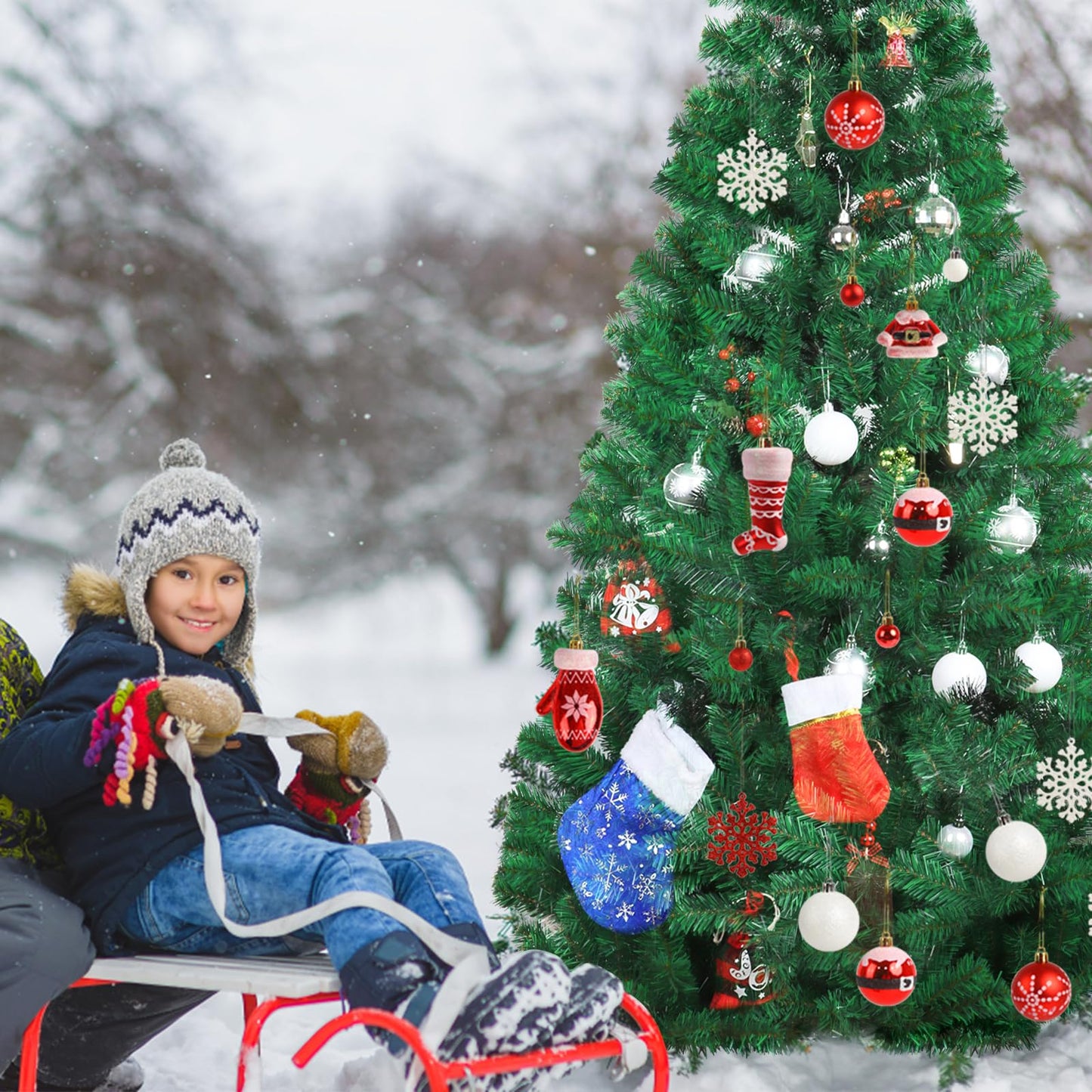 CCINEE 6ft Pine Artificial Christmas Green Half Tree Easy-Assembly with Solid Metal Stand for Wall Xmas Themed Party Decoration Indoor Outdoor Living Room Decor - Medaid International