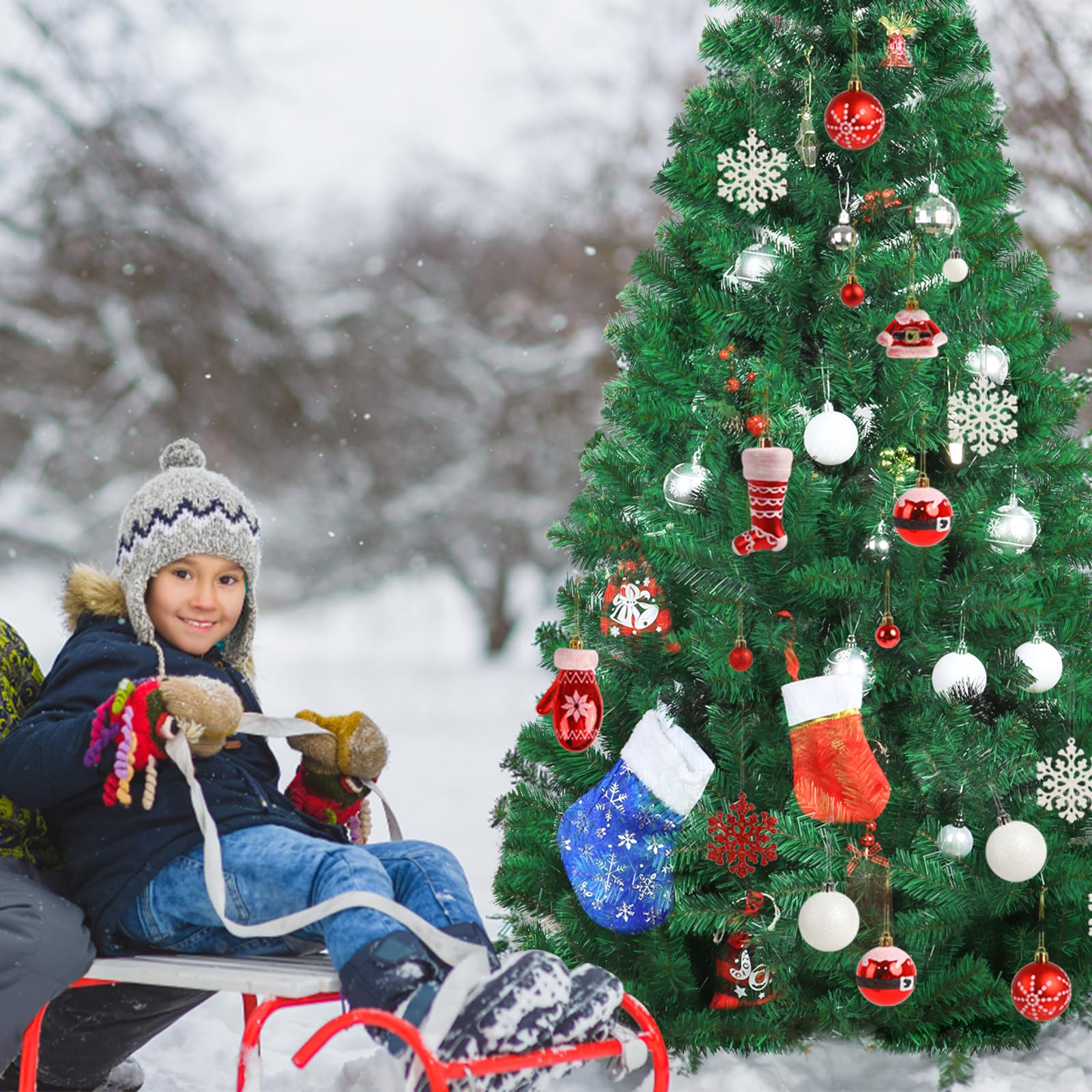 CCINEE 6ft Pine Artificial Christmas Green Half Tree Easy-Assembly with Solid Metal Stand for Wall Xmas Themed Party Decoration Indoor Outdoor Living Room Decor - Medaid International