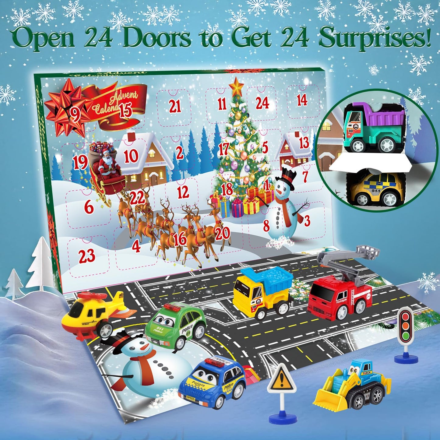 Advent Calendar 2025 Kids Boys, 24 Days Christmas Countdown with Pull-Back Cars Traffic Sign Sets, Christmas Advent Calendar Vehicles Holiday Gifts Kids Boys Girls Toddlers - Medaid International